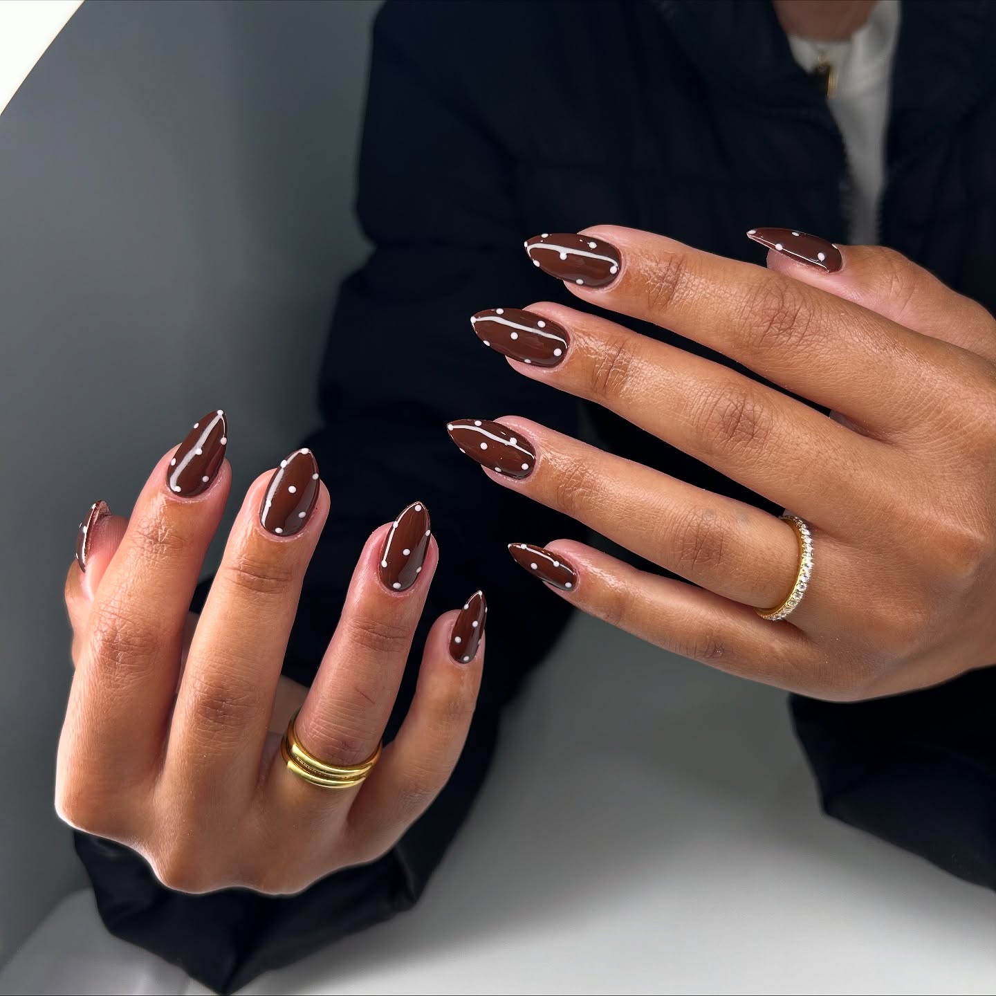 Baby Pink on Brown Dot Nails