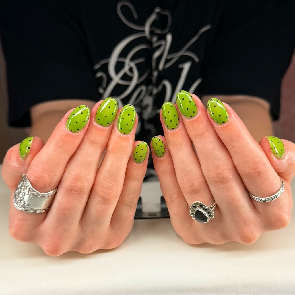 Bright Green Polka Dot Nails