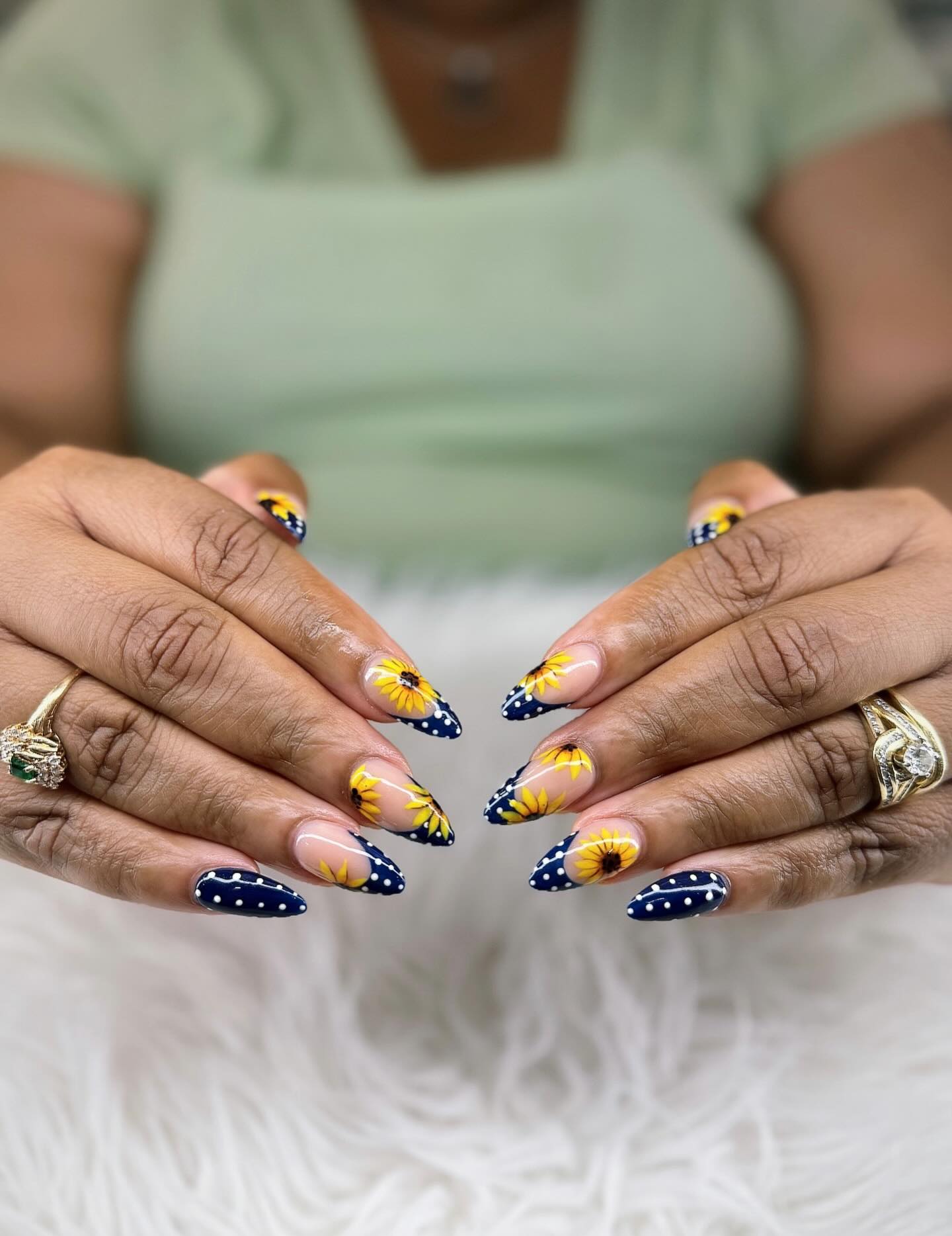 Bright Sunflower and Playful Polka Dot Nails