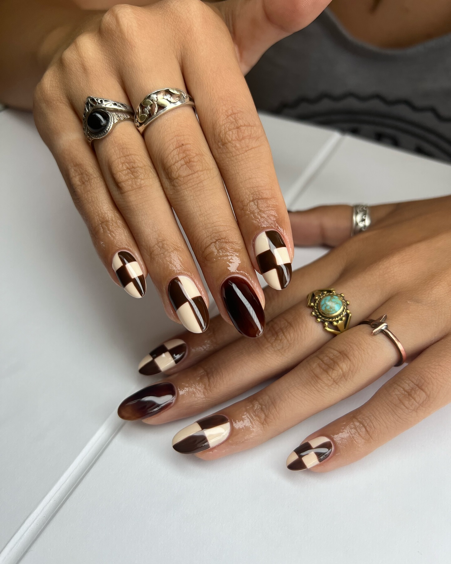 Brown Checkered Fall Nails