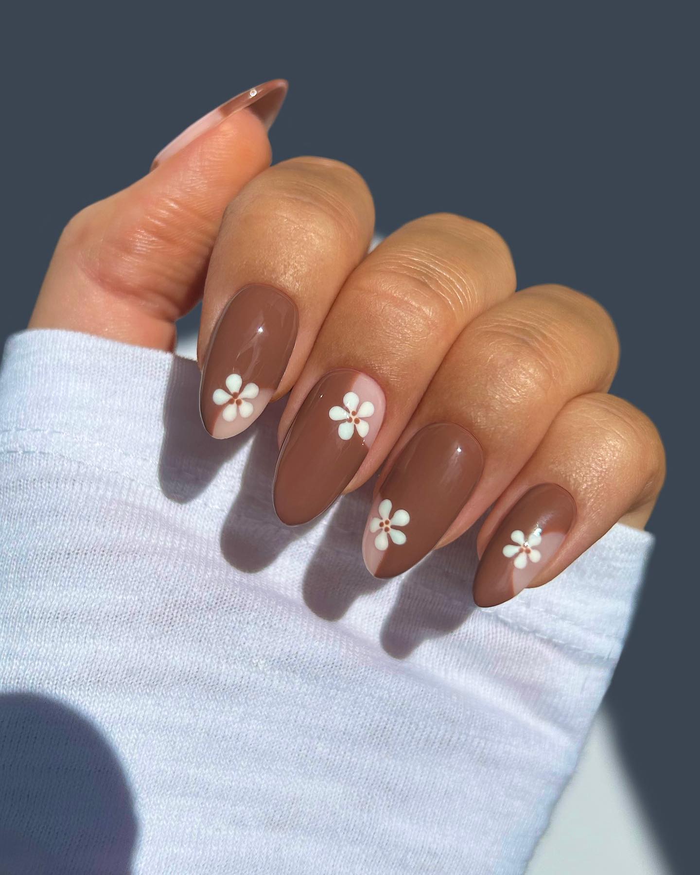 Brown Cut-Out Nails with White Flowers