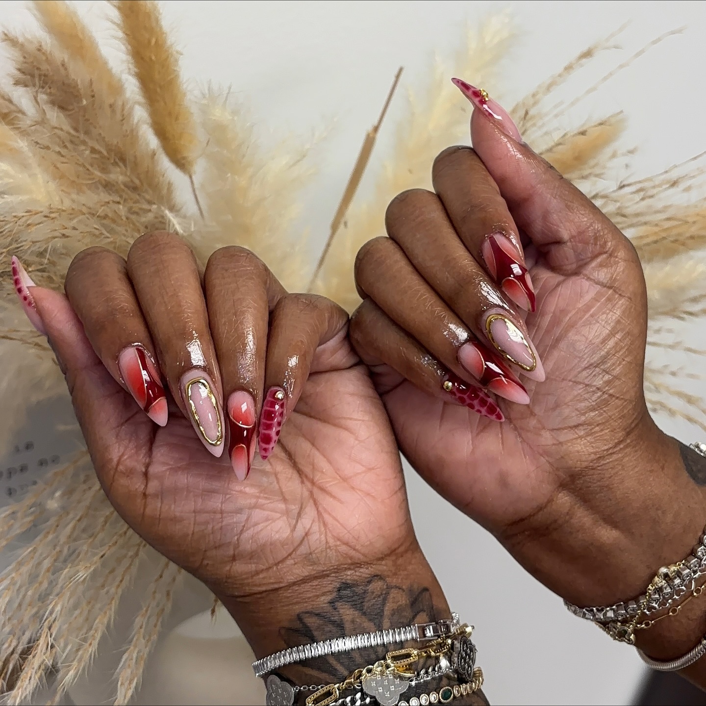 Burgundy Fall Thanksgiving Nails with Gold Accent