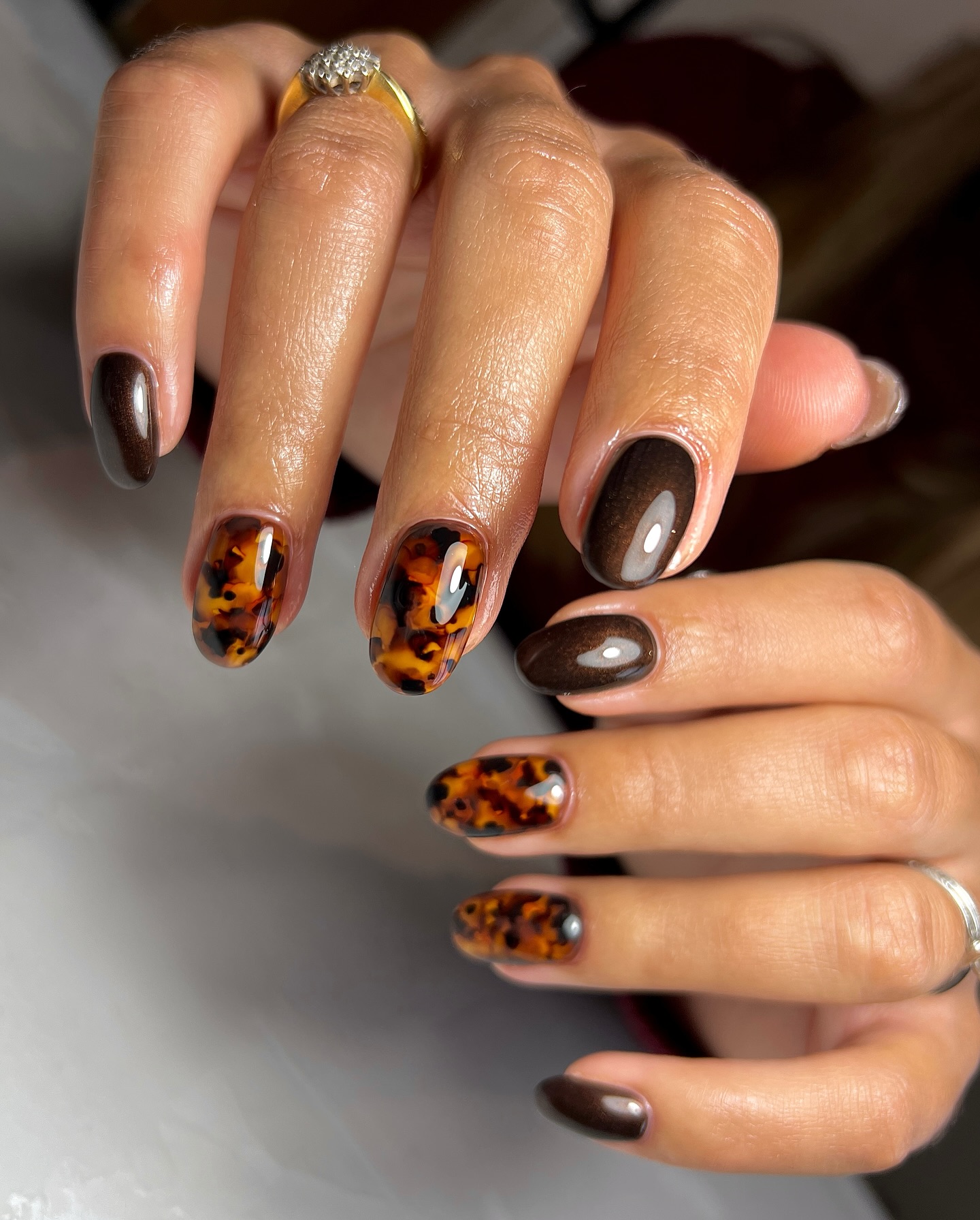 Burnt Orange Tortie Nails with Chocolate