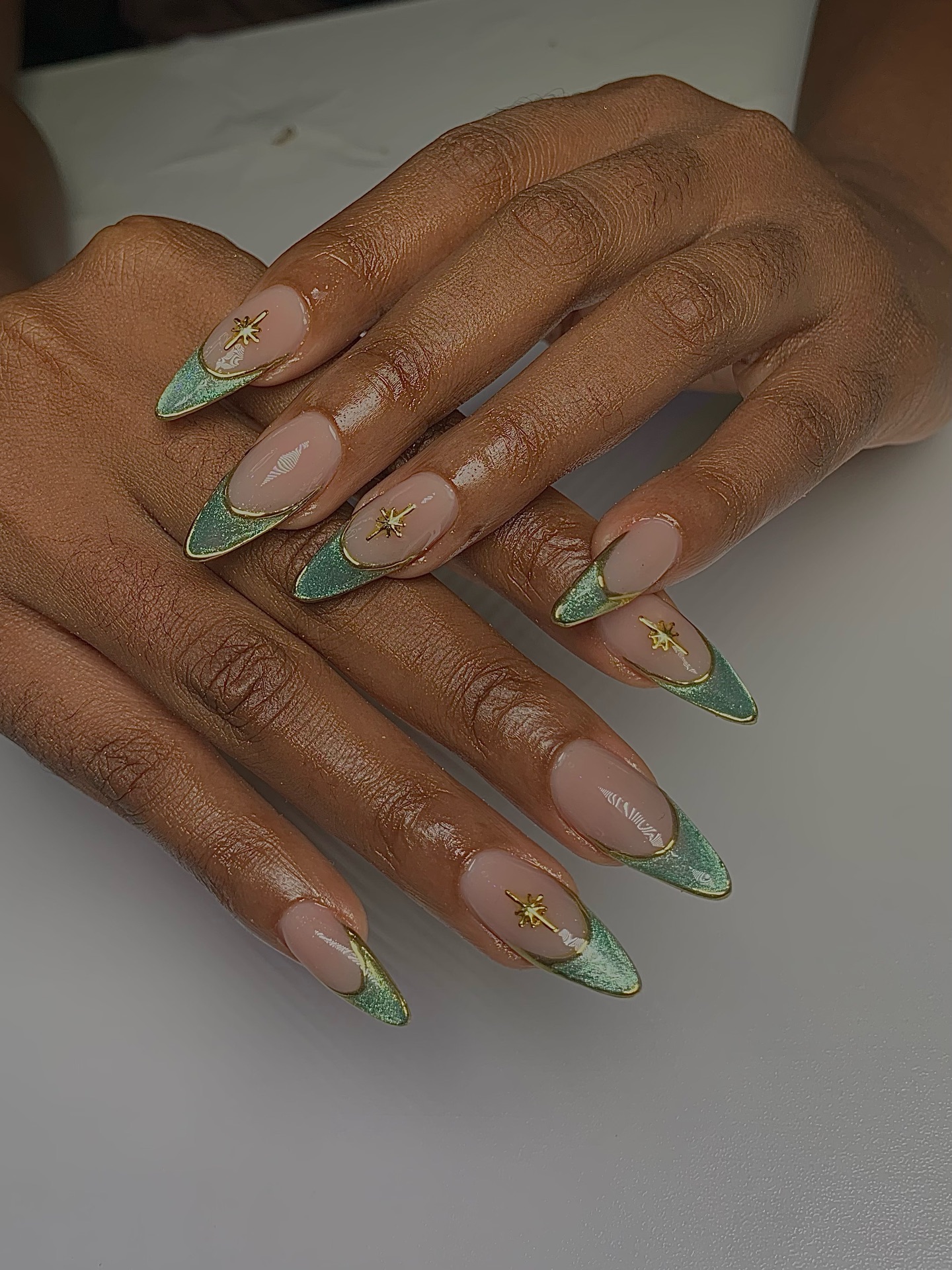 Butterfly Green Medium Stiletto Nails