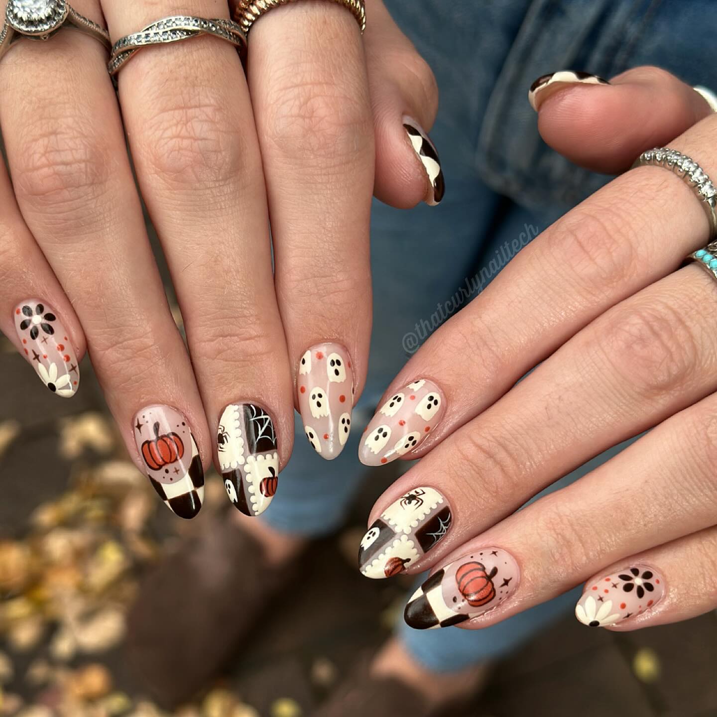 Checkerboard Halloween Dip Nails