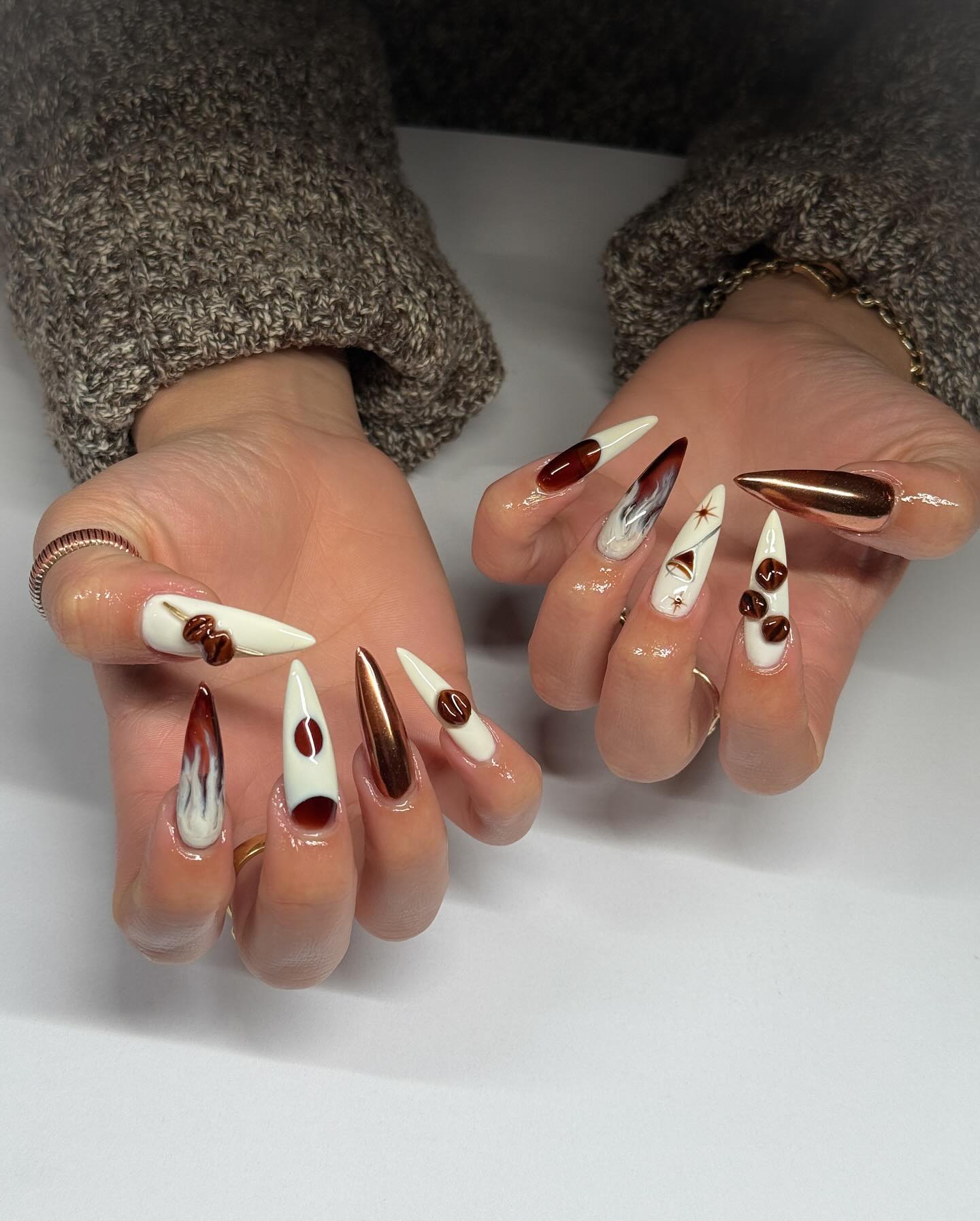 Custom Espresso Fall Stiletto Nails