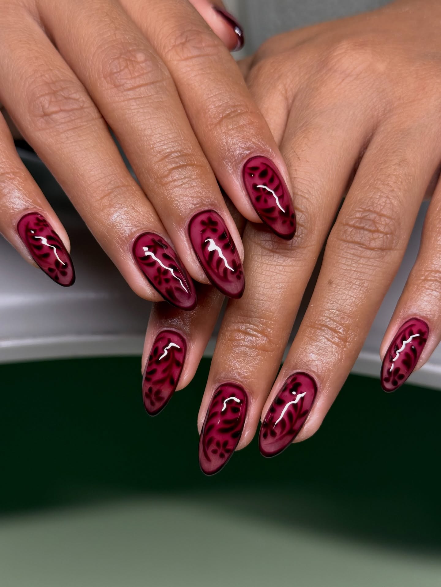 Deep Burgundy Cat Eye Fall Nails