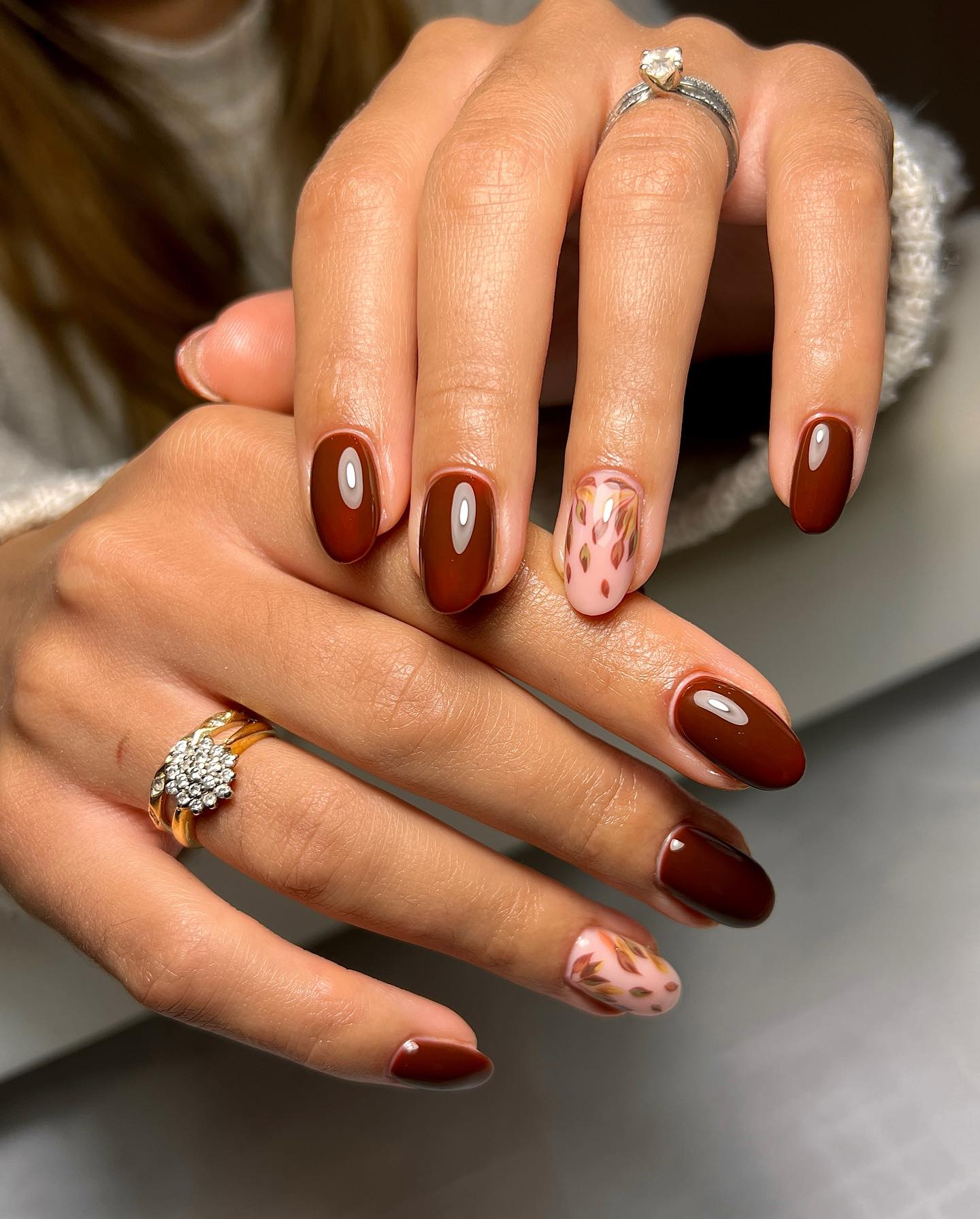 Deep Burgundy Fall Leaf Nail Art