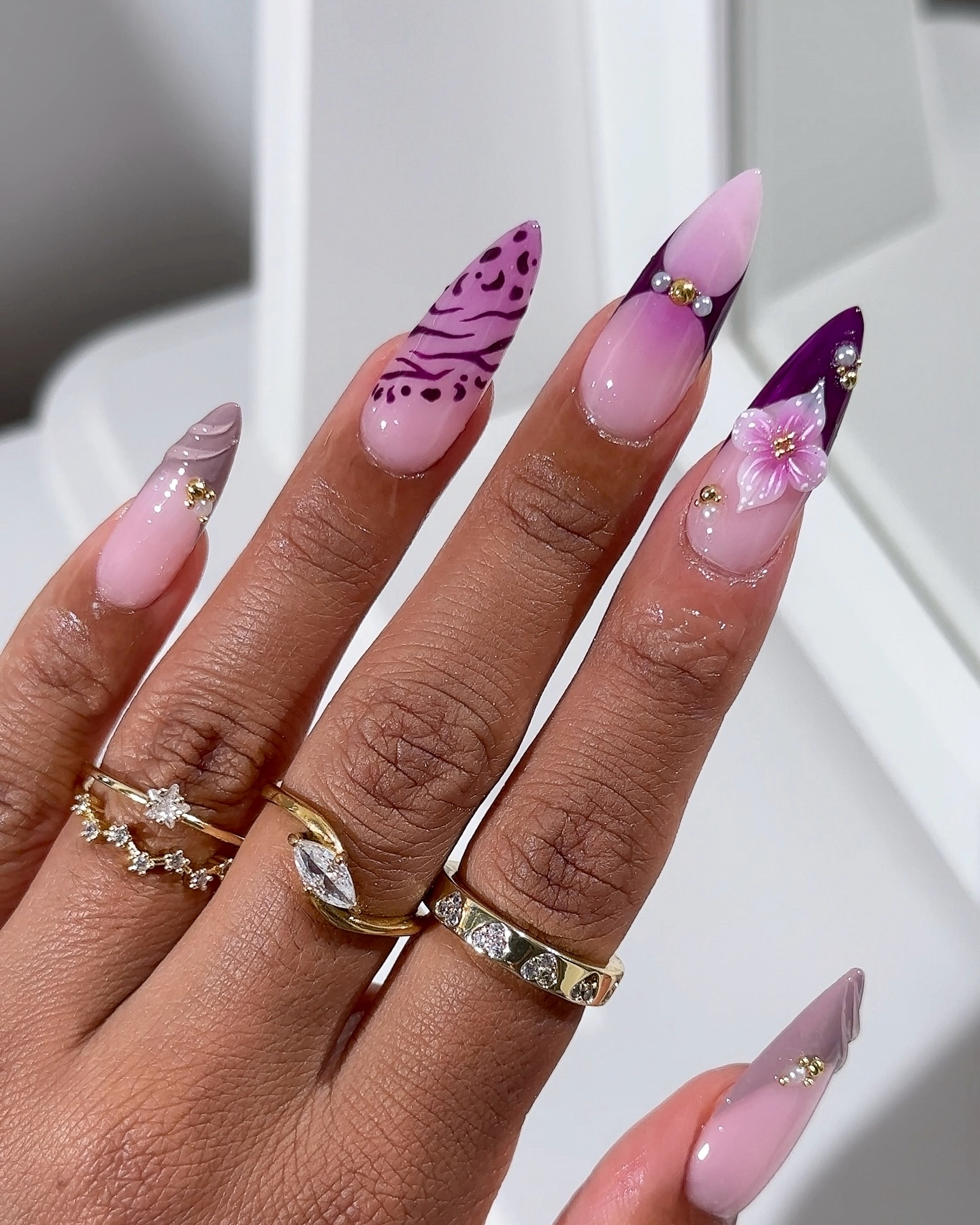 Deep Purple French tip with 3D Flower