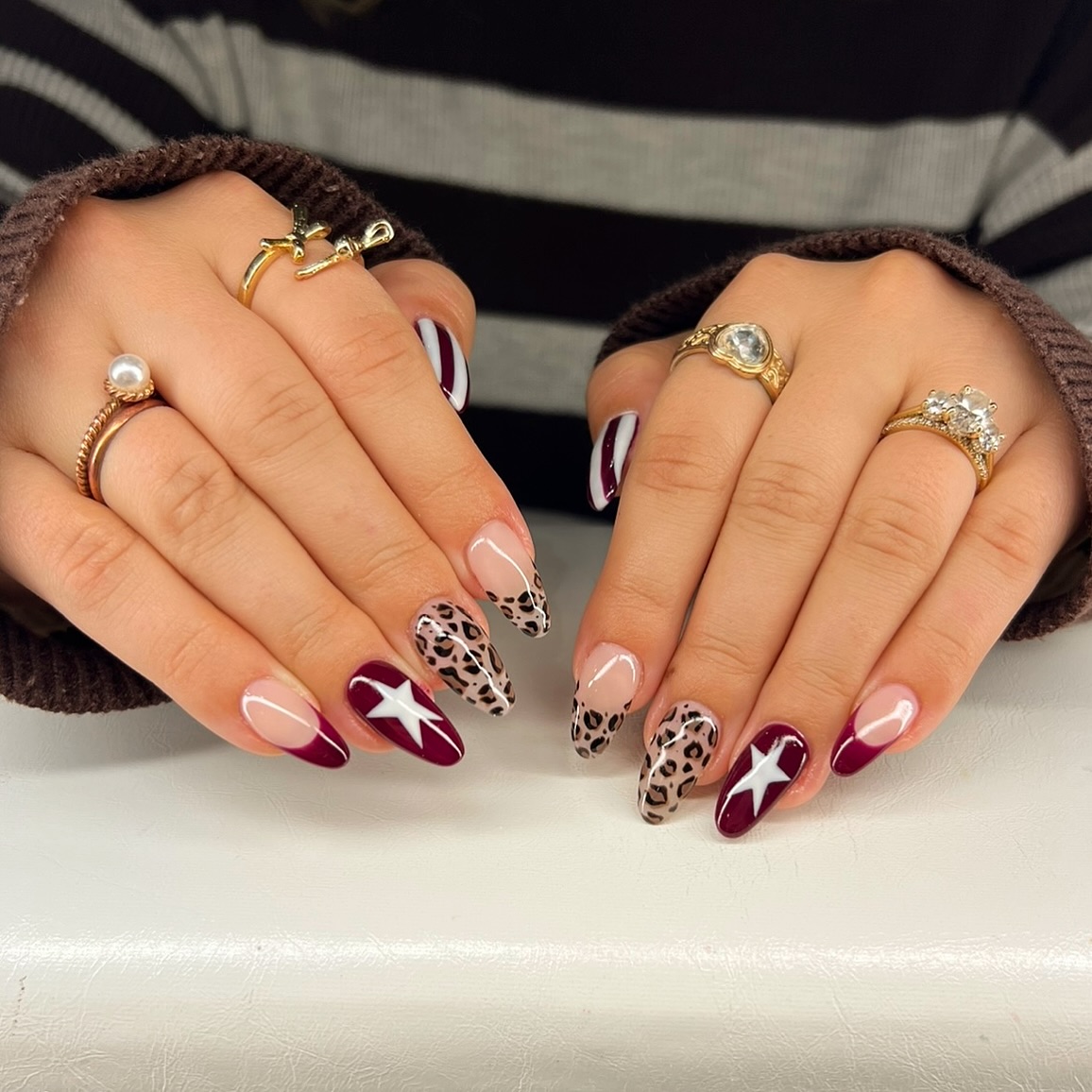 Fall Cheetah Nails With Star and Stripe Design