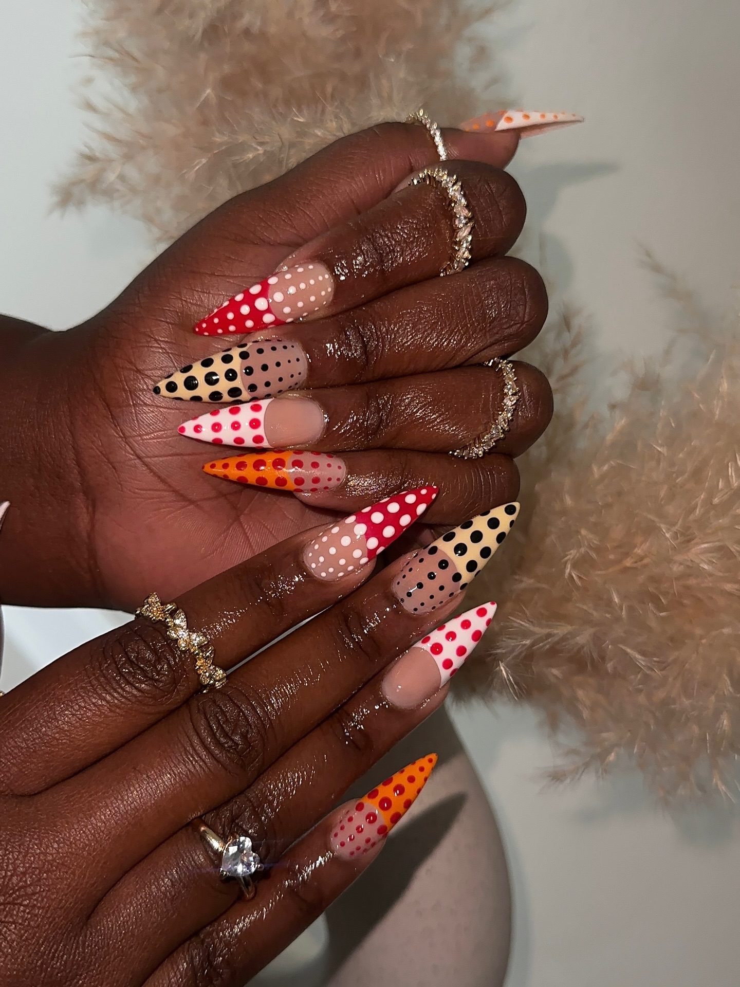 Fall Colors Stiletto Polka Dot Nails