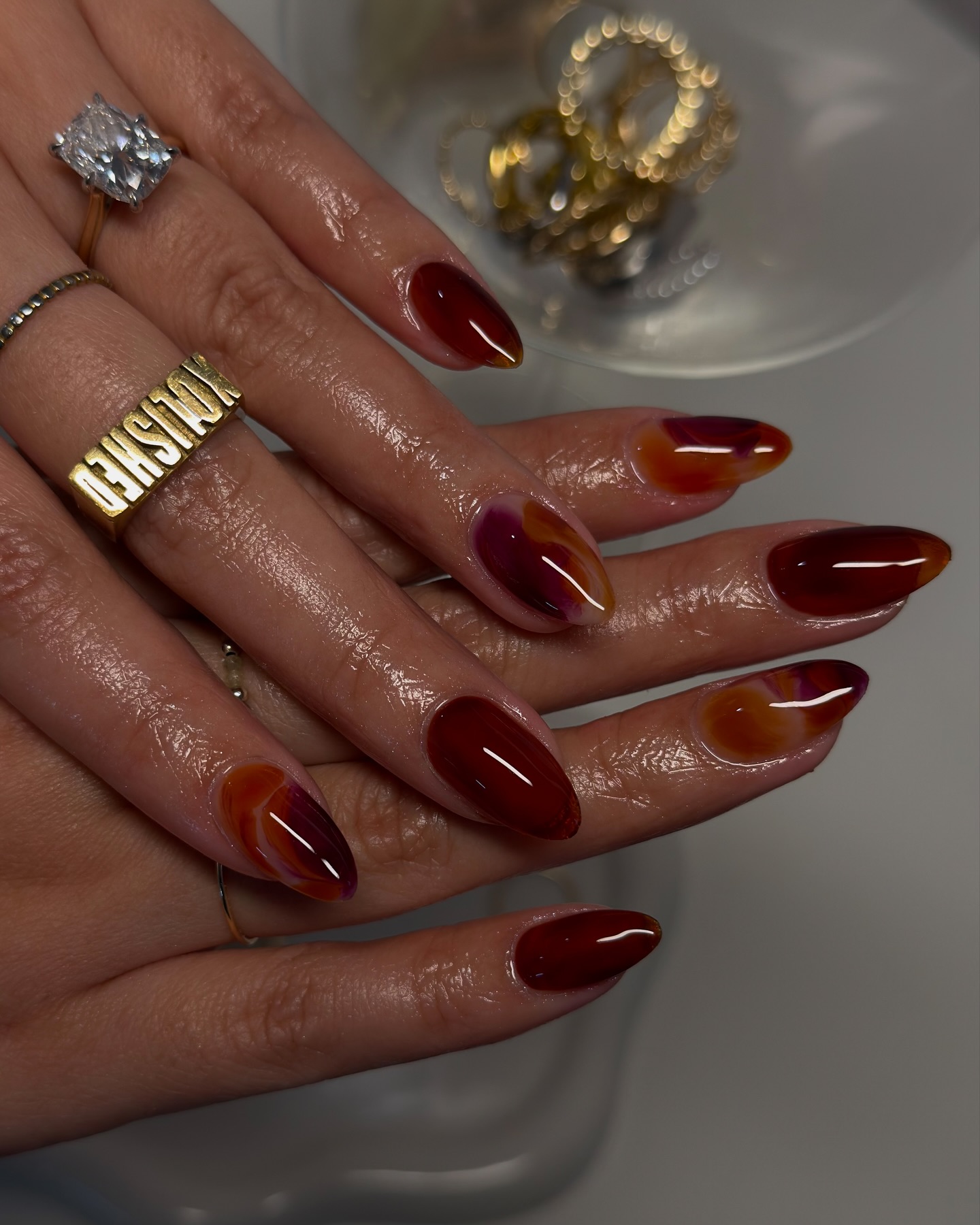 Fall Marble Chrome Nails