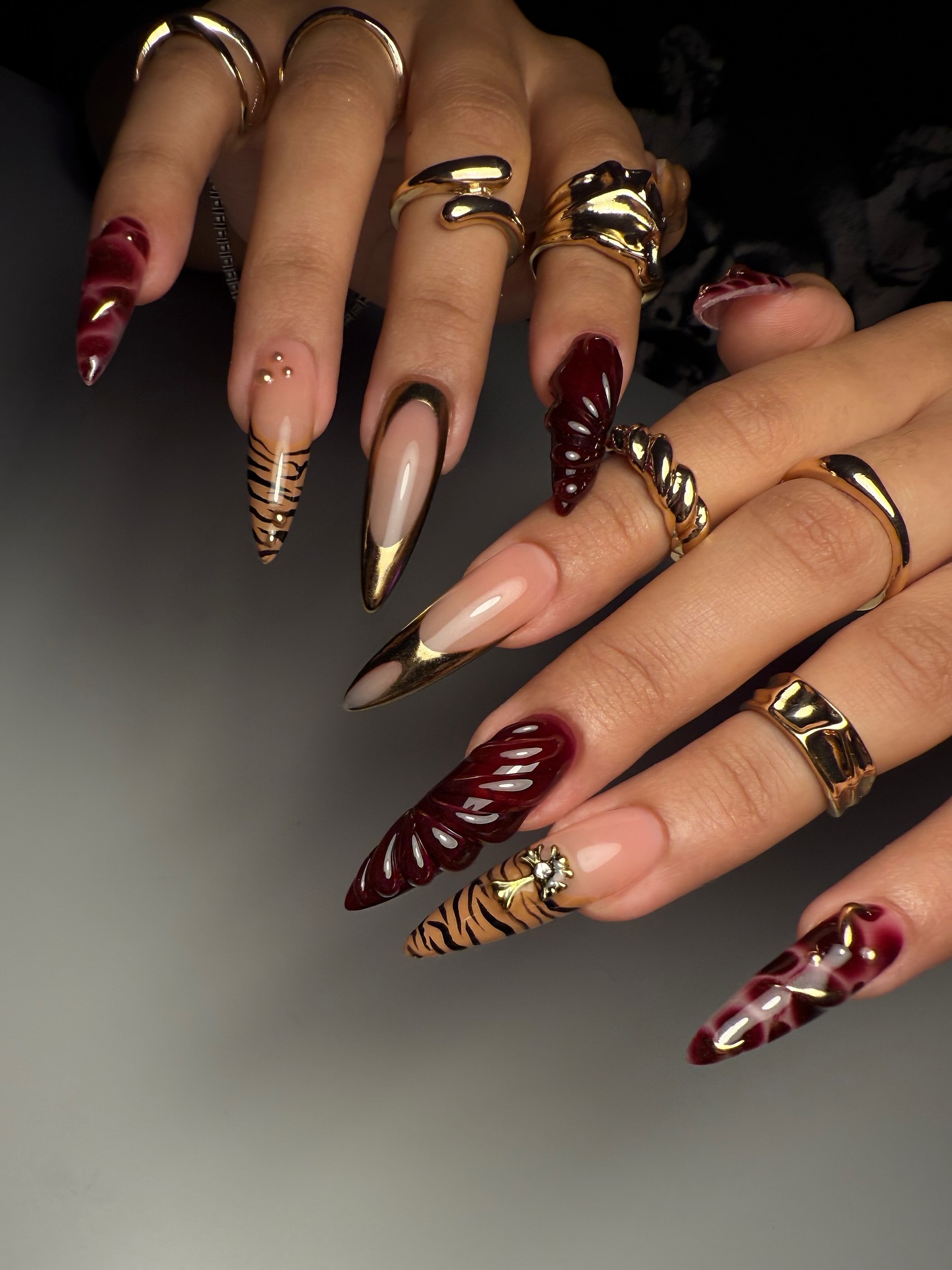 Freestyle Burgundy Acrylic Nails