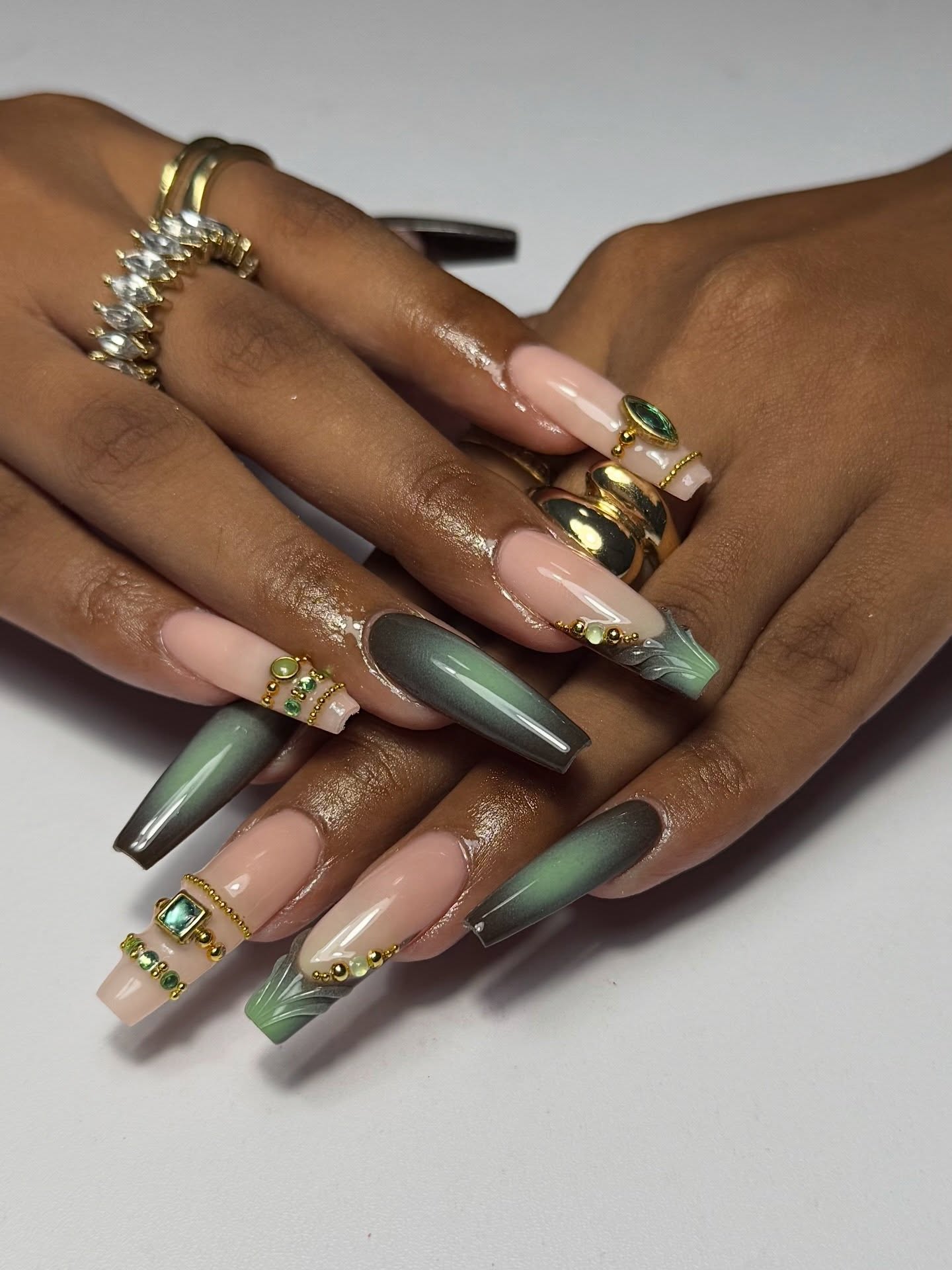 Gold and Green Coast Freestyle Nails