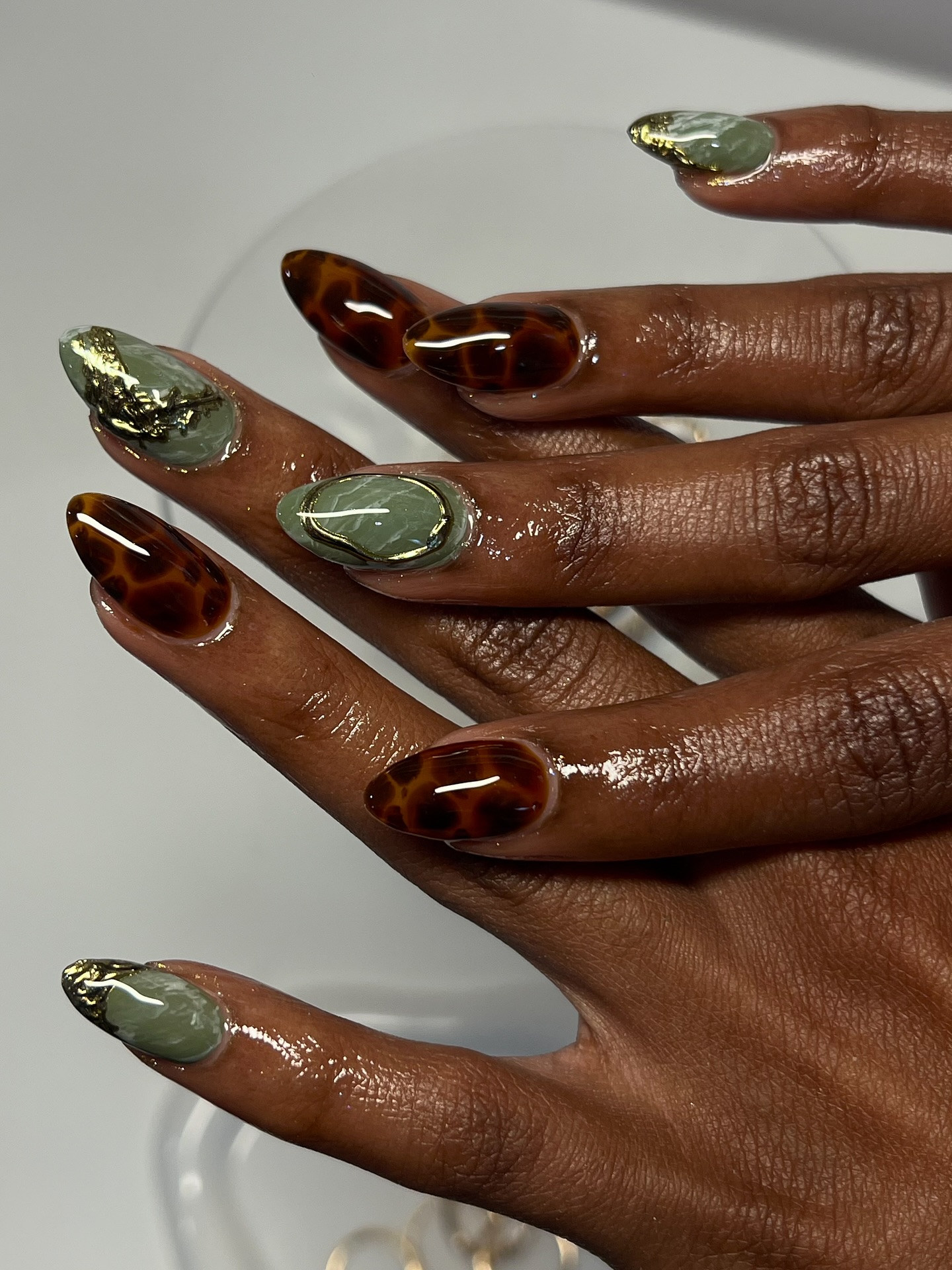 Green and Brown Fall Nails Mix