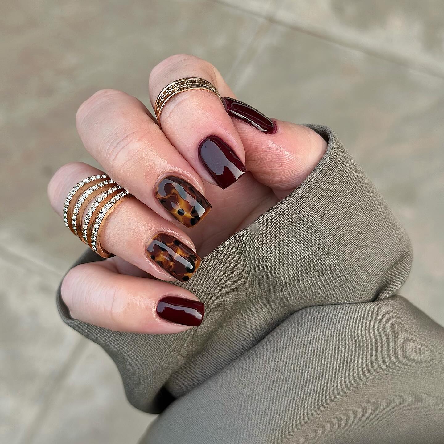 Hand-Painted Tortie Gel Nails