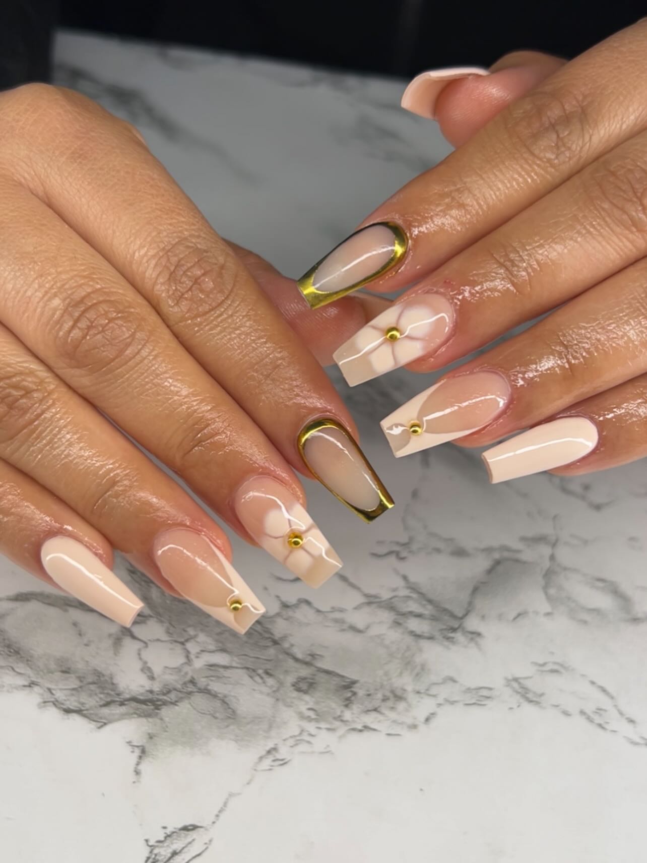 Medium Coffin Nails with Gold Details