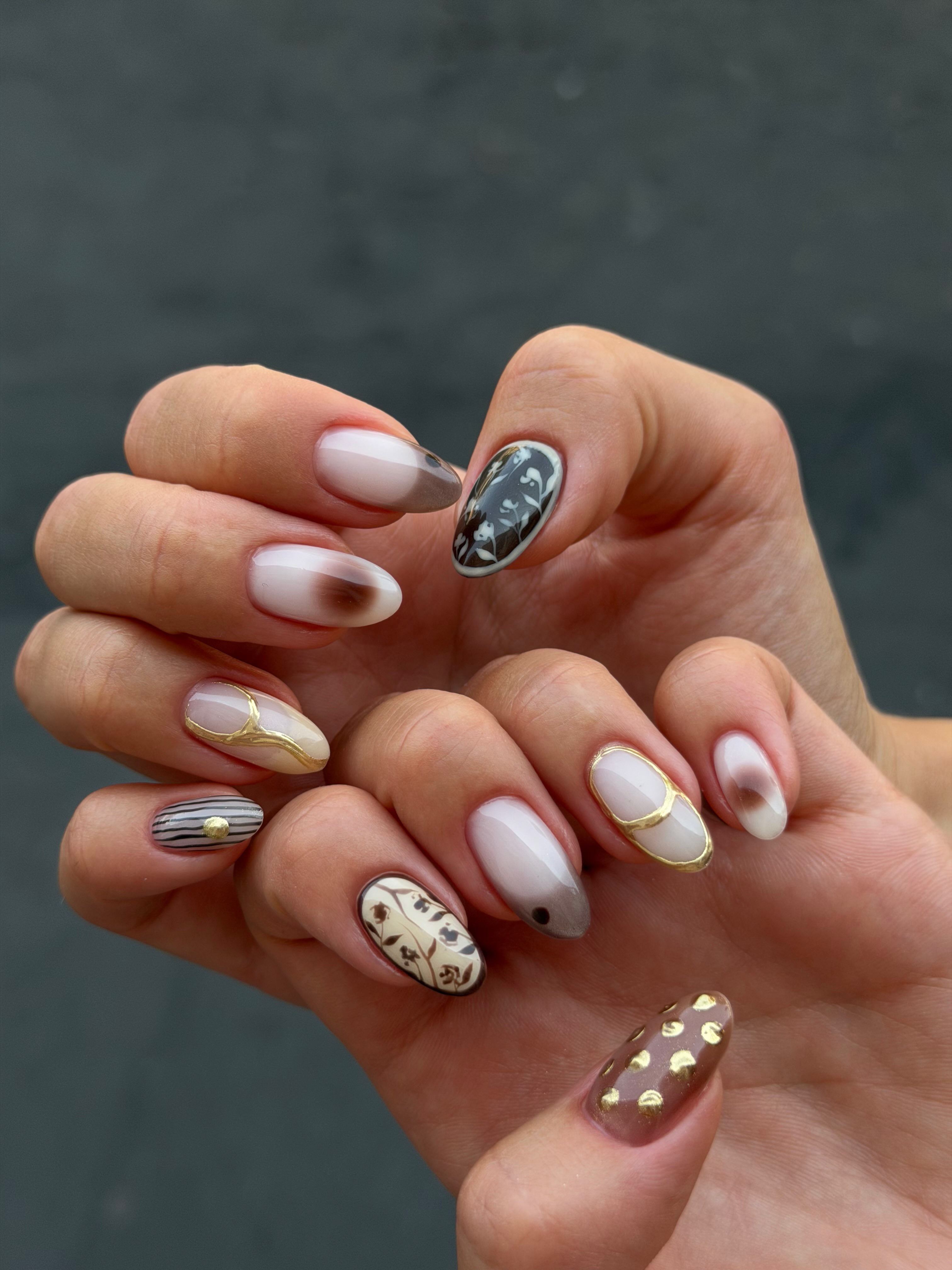 Neutral Mismatched French Nails