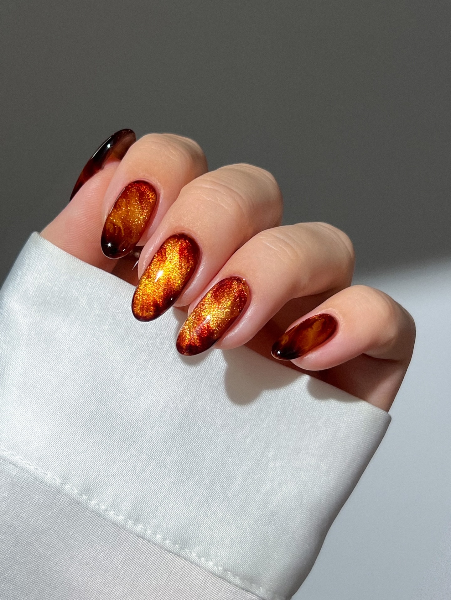 Orange Amber Burgundy Fall Nails