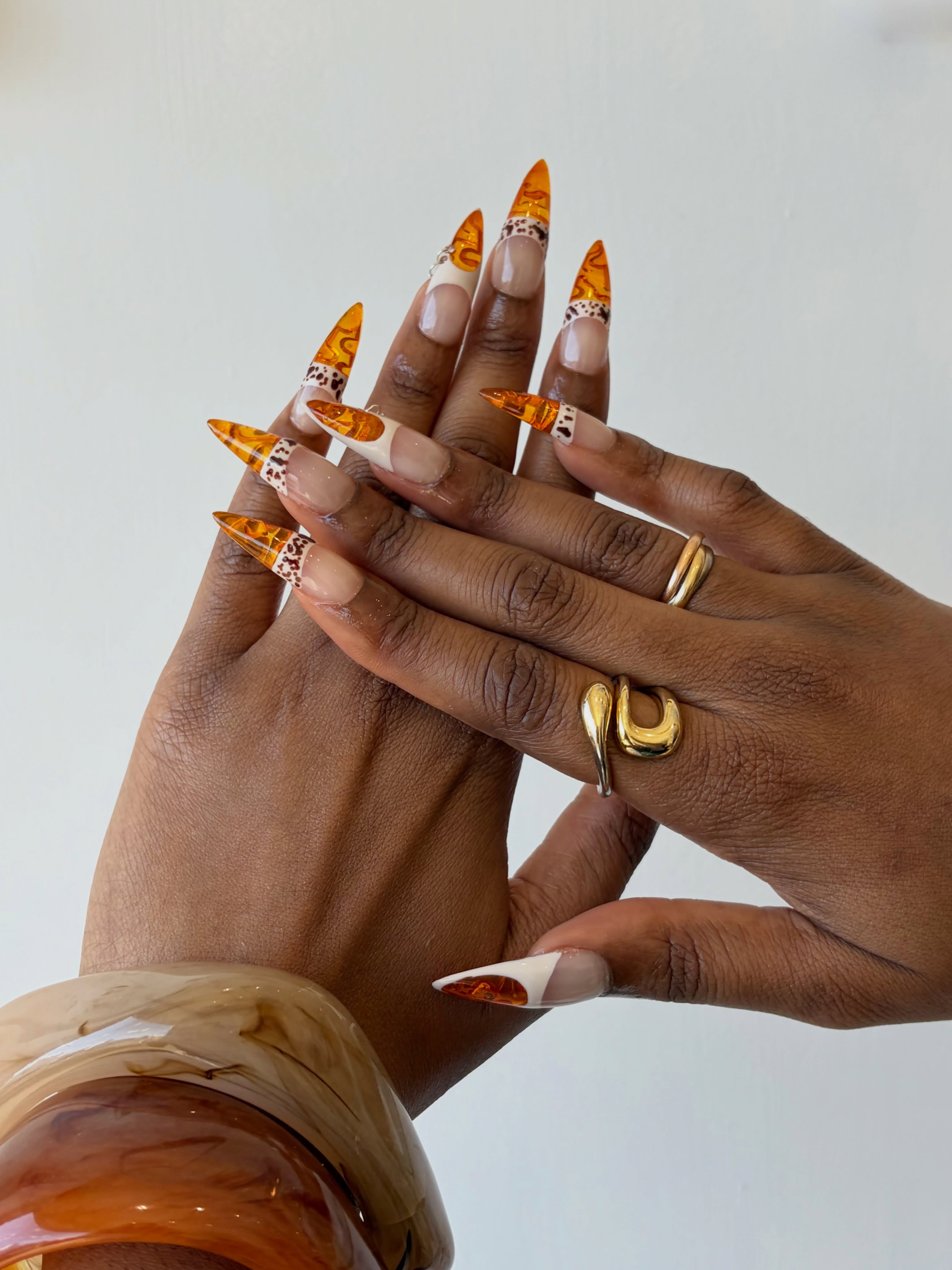 Orange Fall French Tips Stiletto