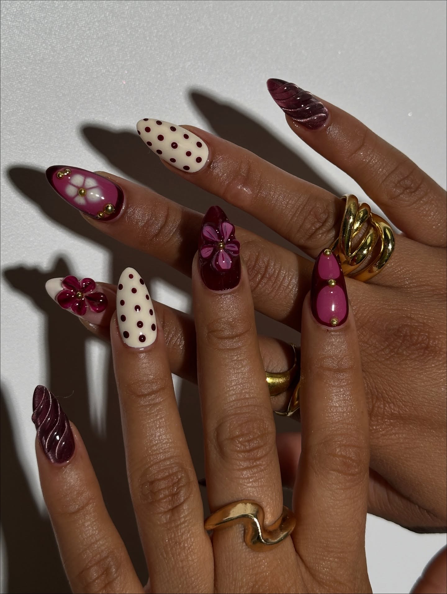 Plum Gel Mismatched Fall Nails