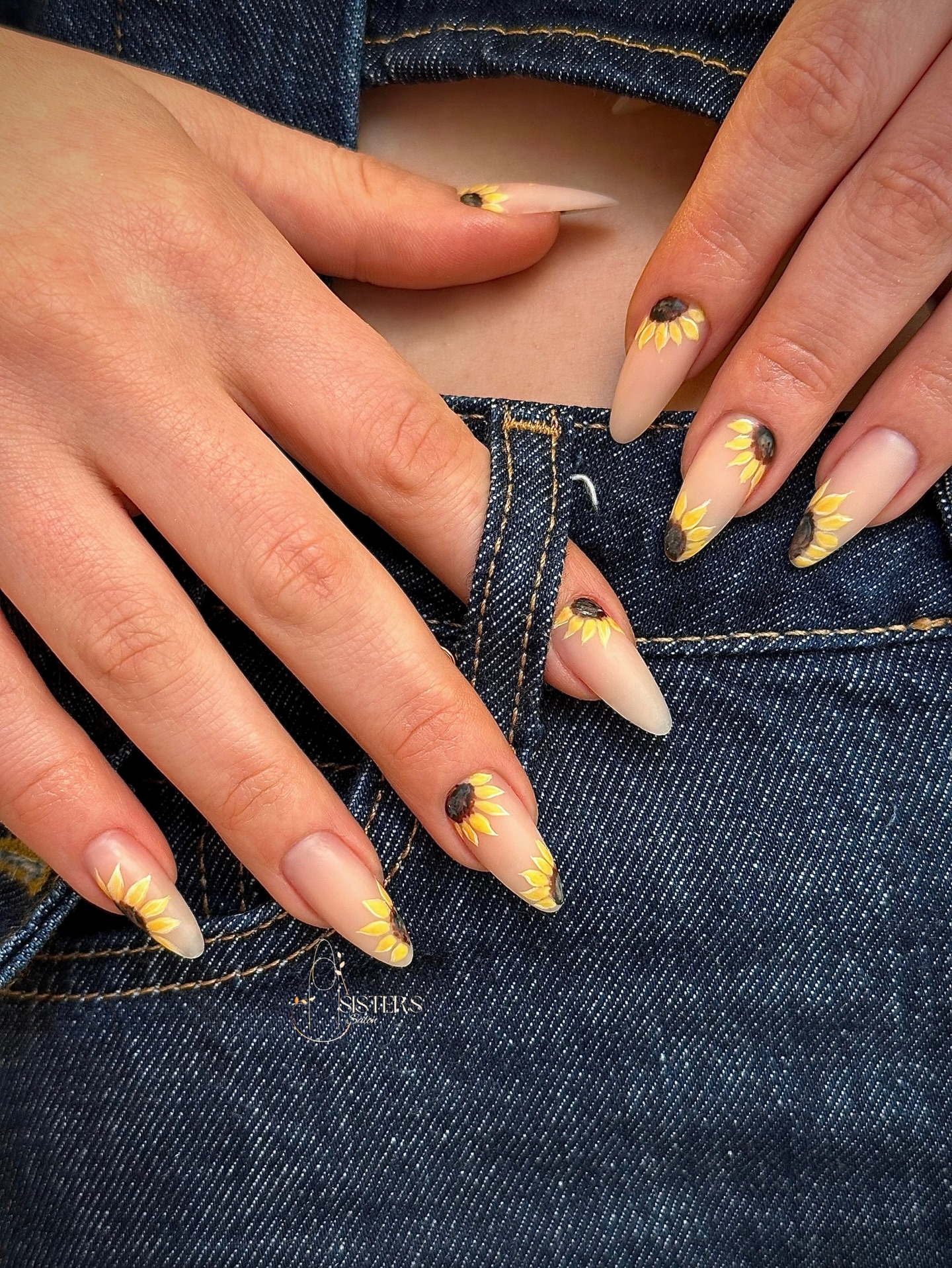 Short Stiletto Sunflower Nails
