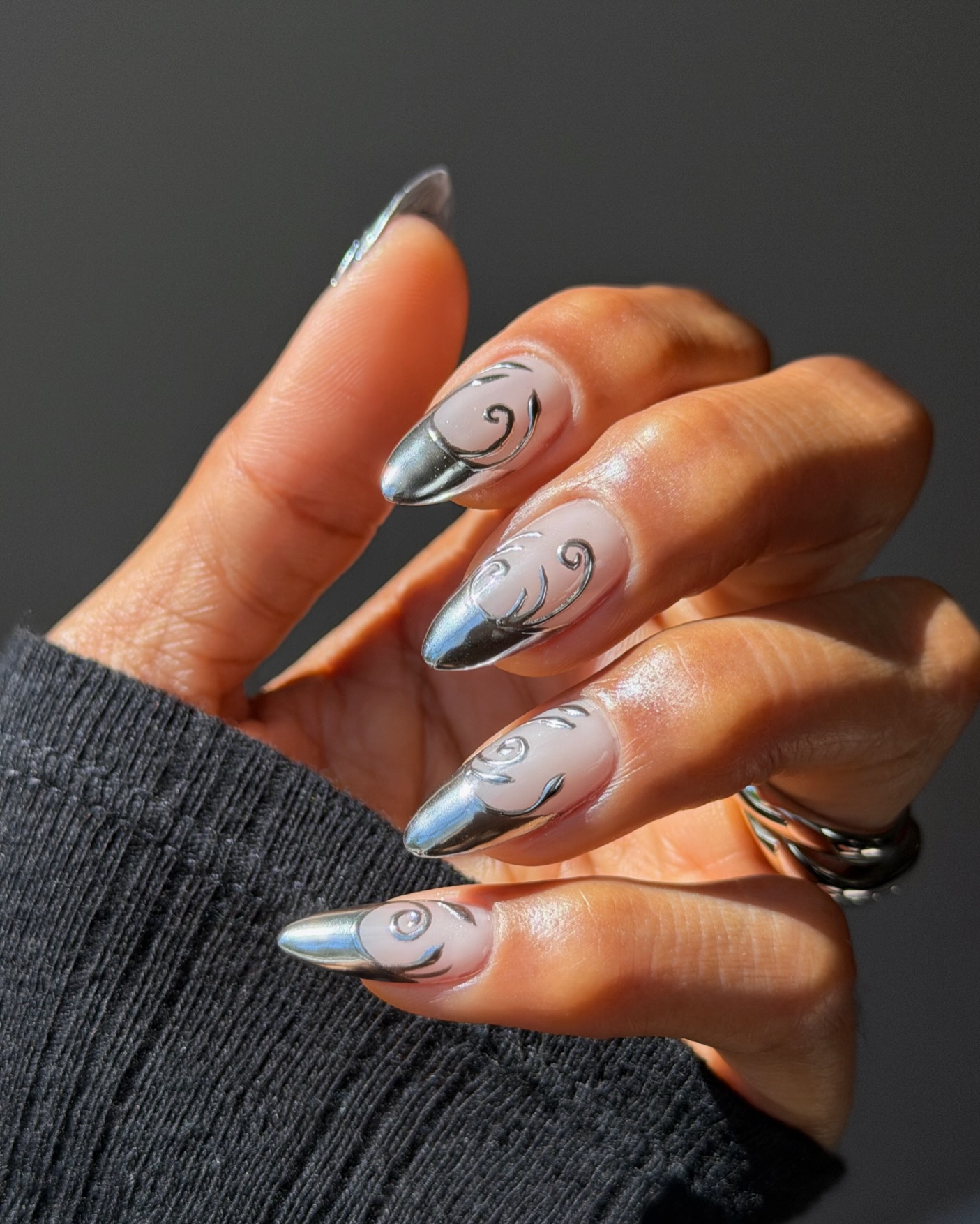 Silver Chrome Swirls and Twirls Nails