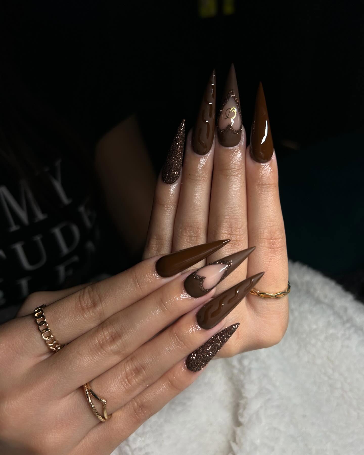 Spice Brown Stiletto Nails