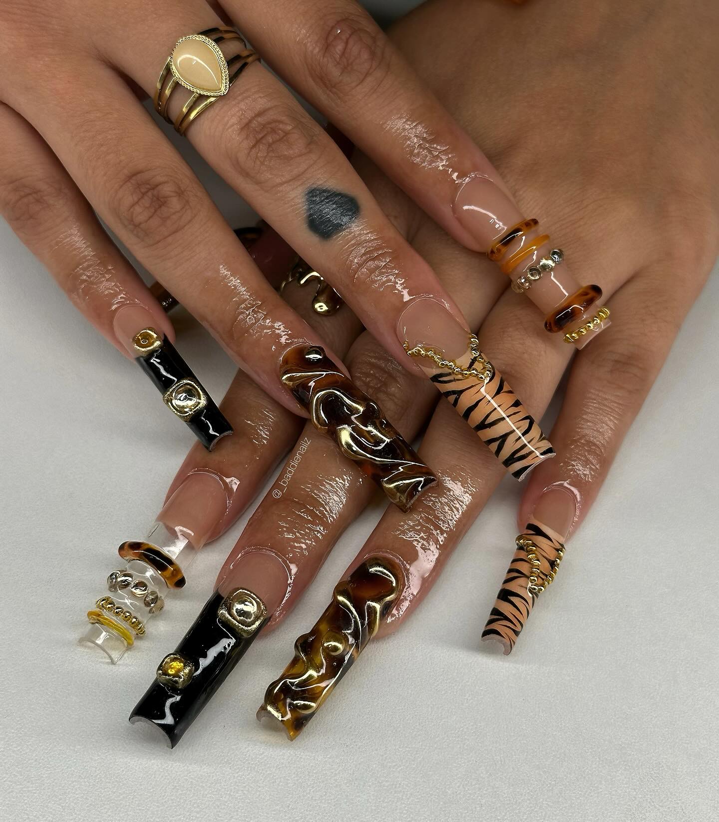 Square Acrylic Brown Shade Nails