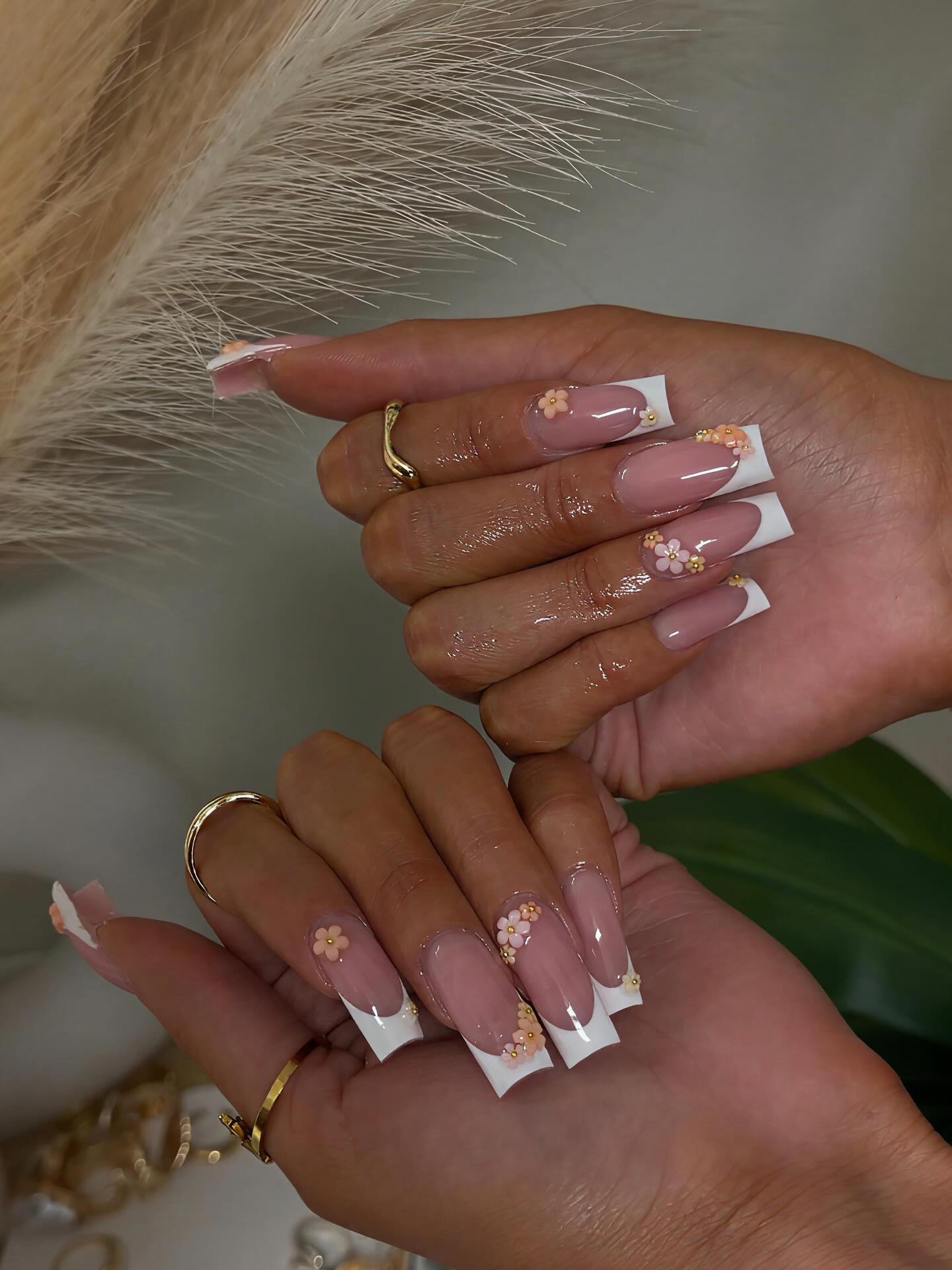 Square French Tips with Gems