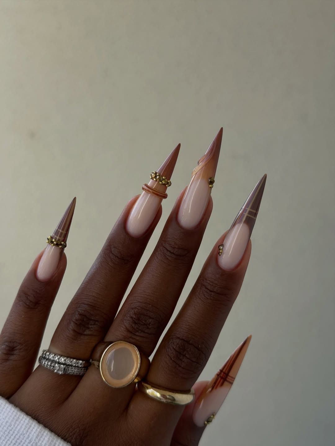 Stiletto French Tips with Autumn Vibes