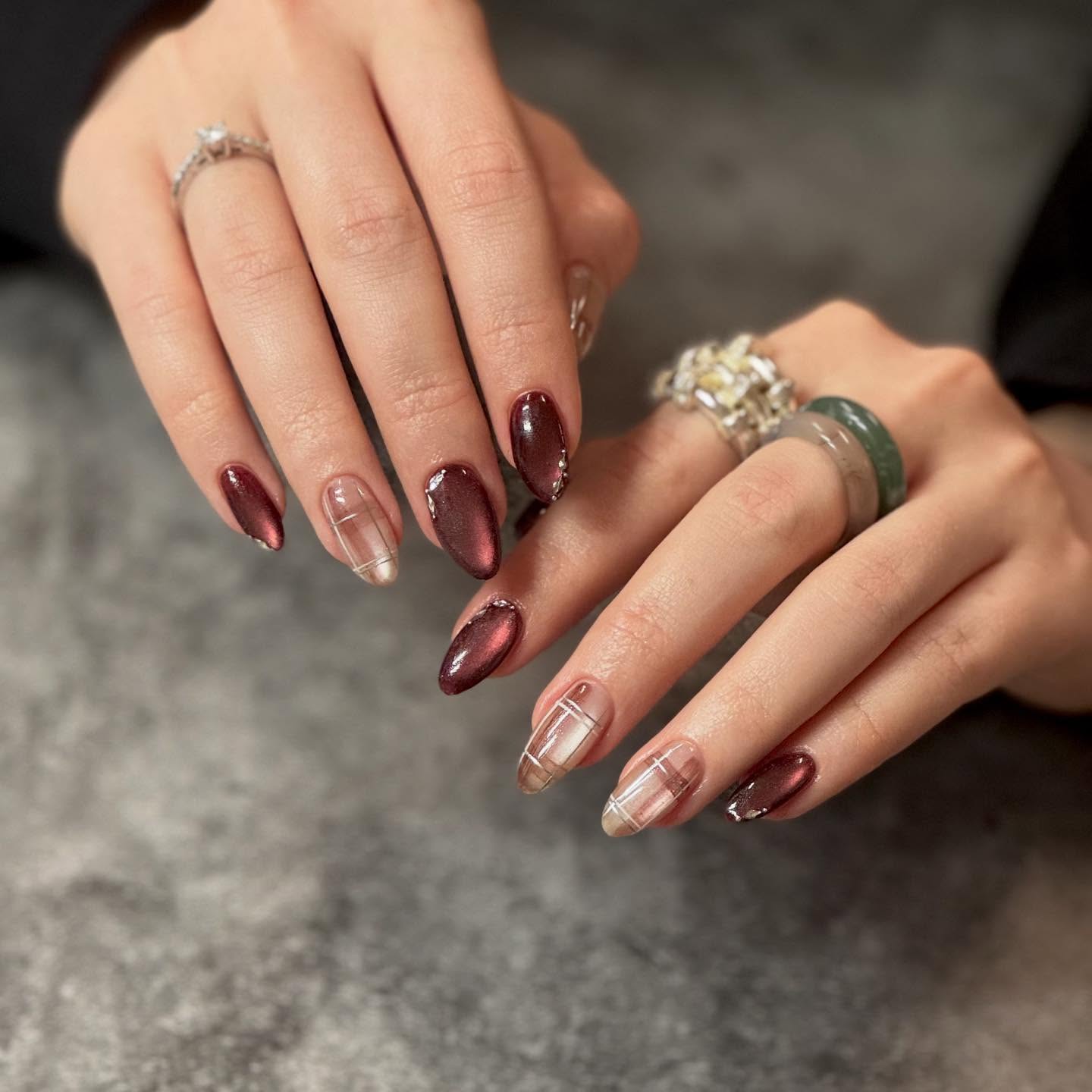 Tartan Fall Cat Eye Nails