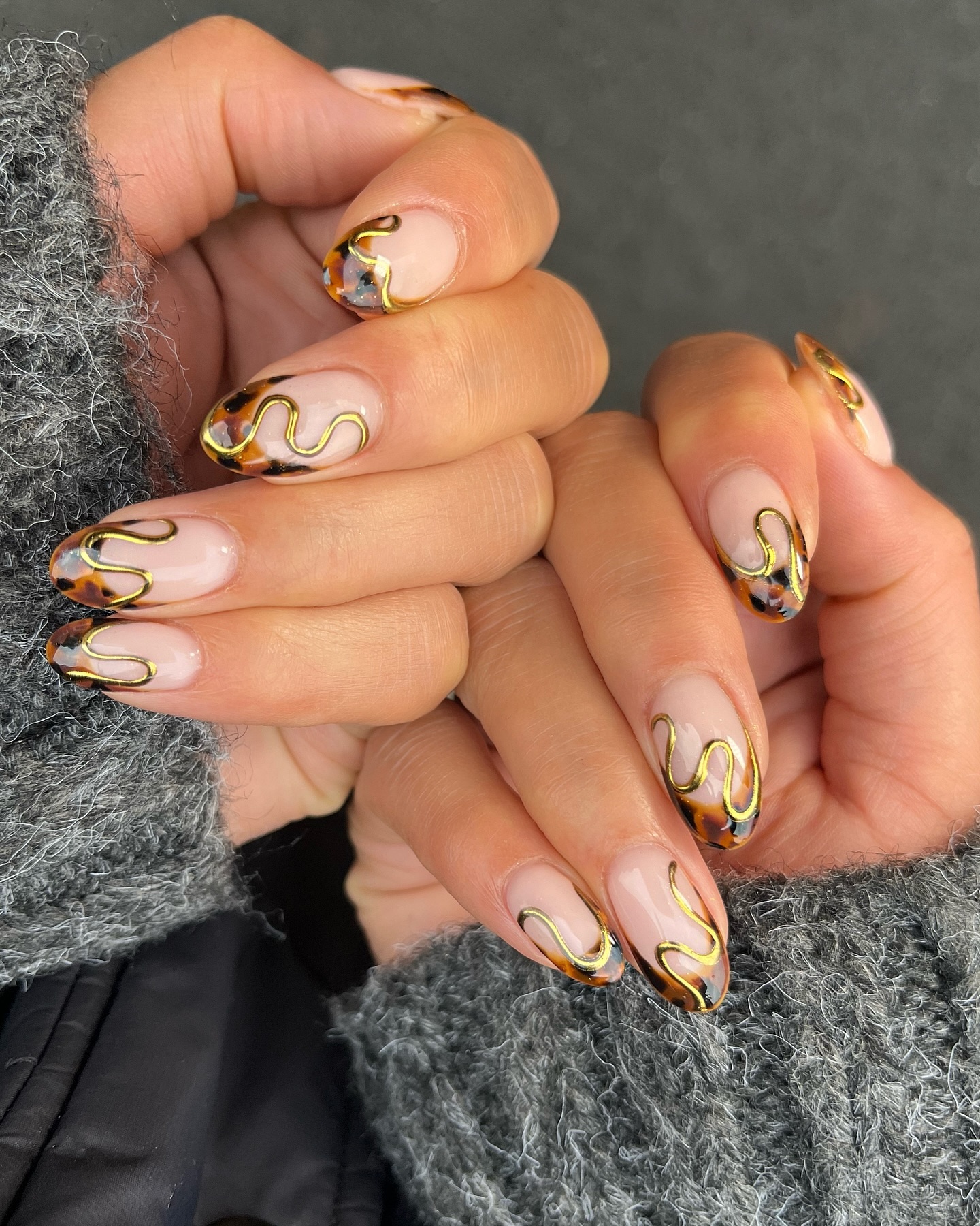 Tortie Nail Tips with Gold Chrome