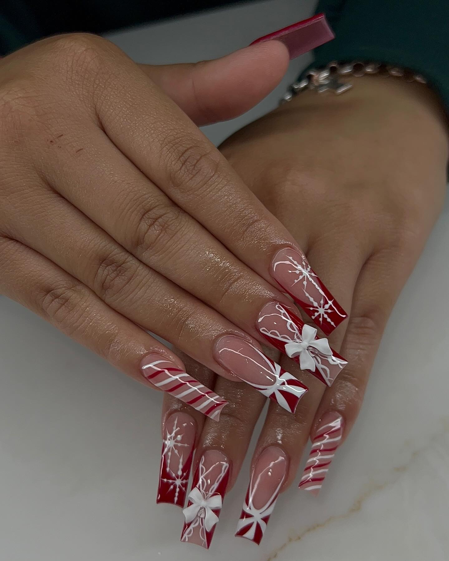 Acrylic Red Festive Nails