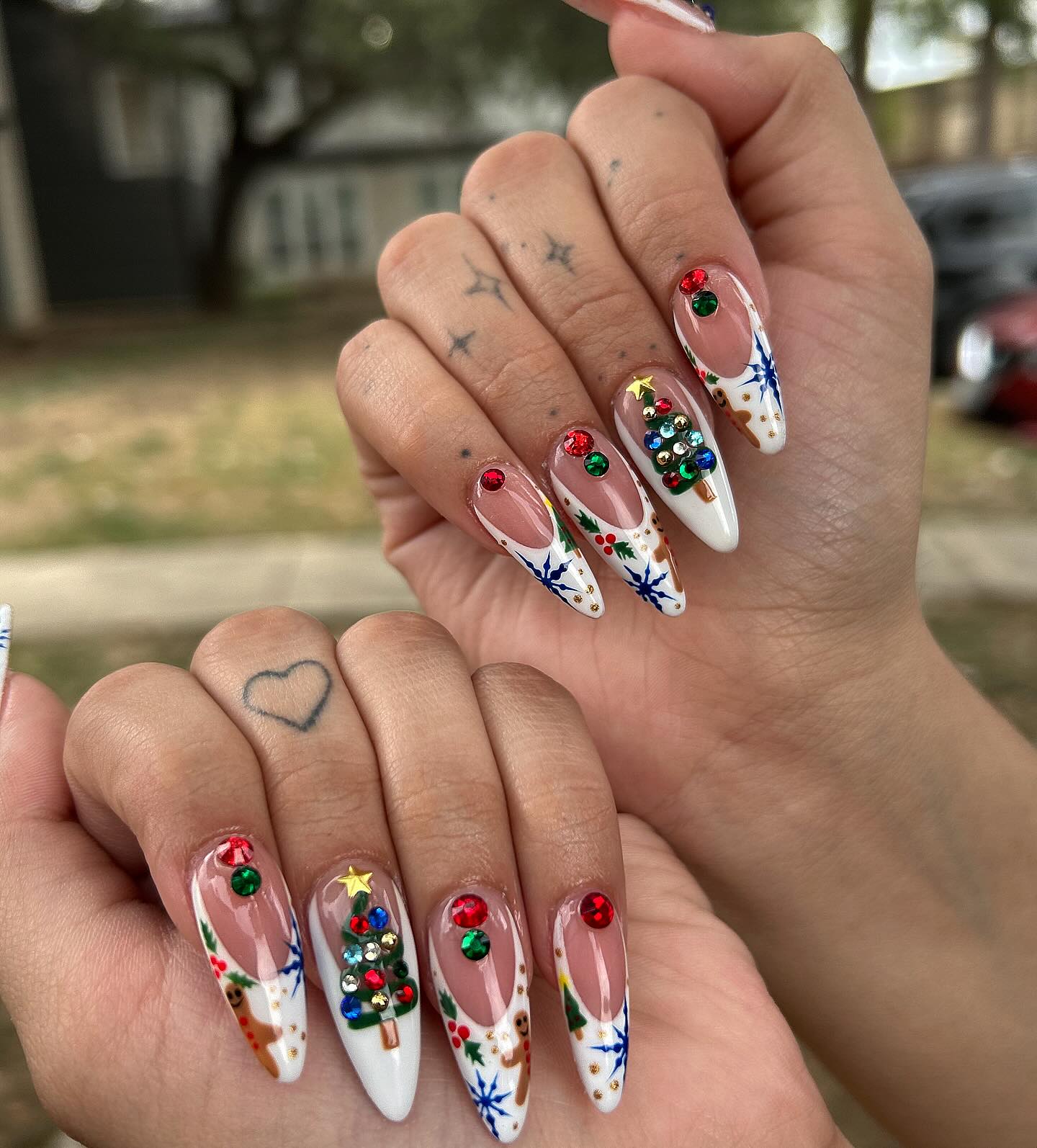 Almond Bling Christmas Nails