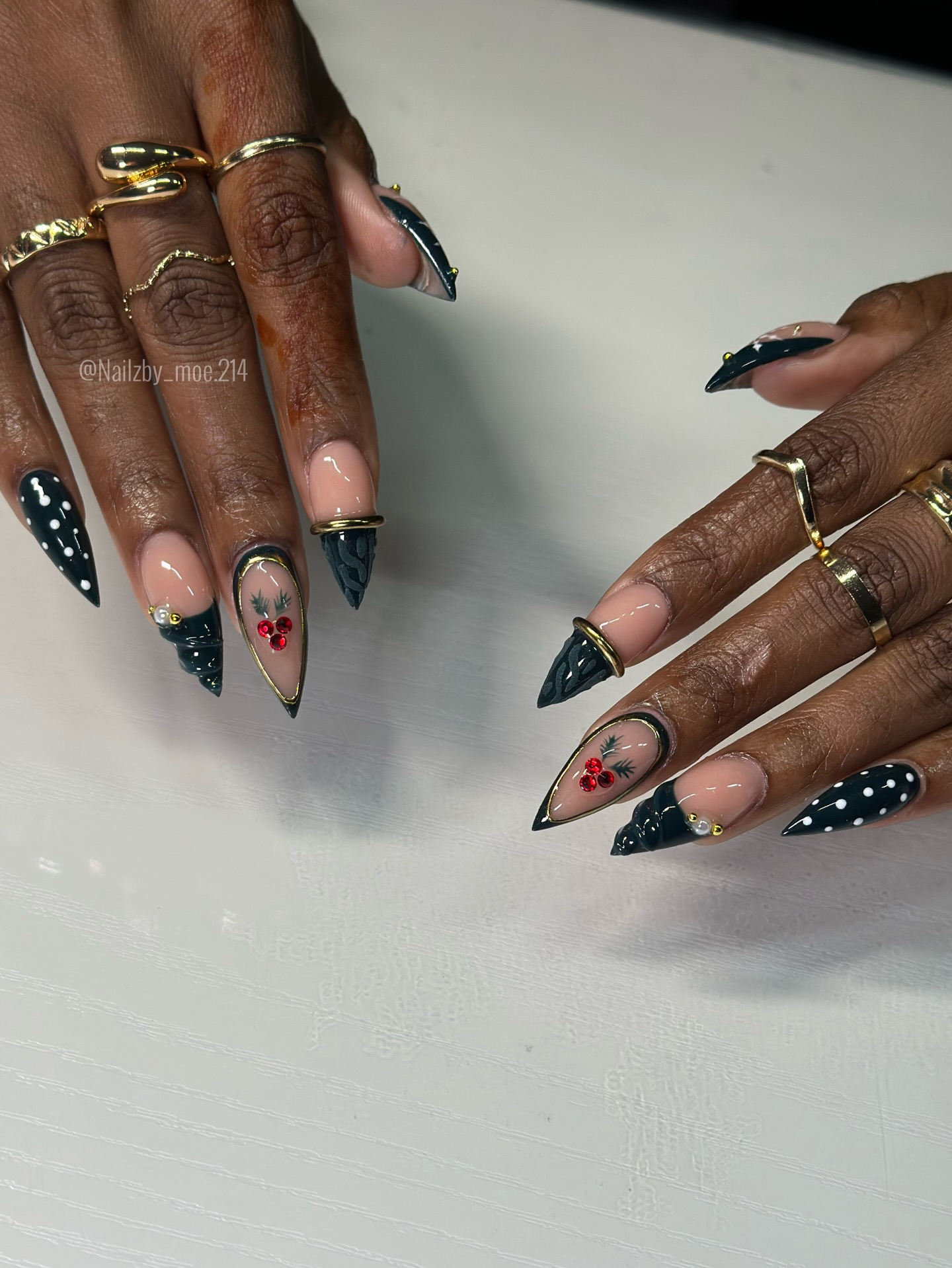 Black Polka Dot Holiday Nails