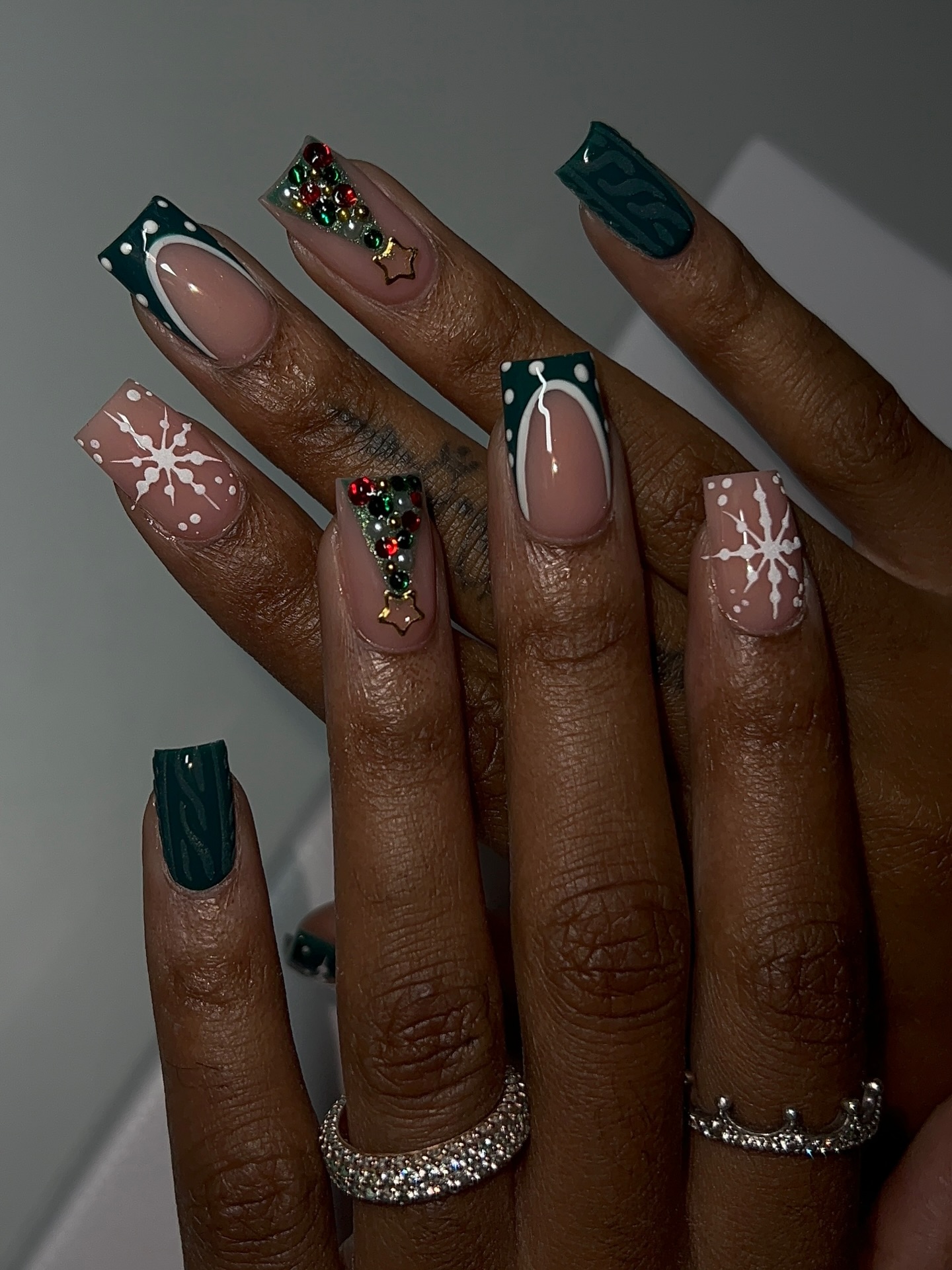 Black Square French Tips with Glitter