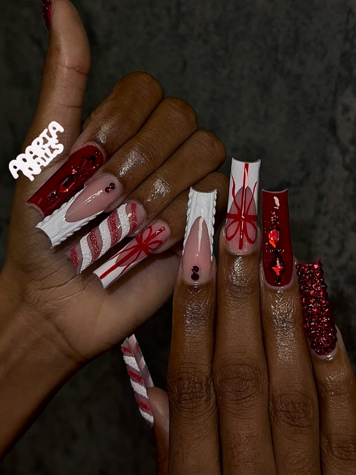 Bright Red Acrylic Christmas Nails