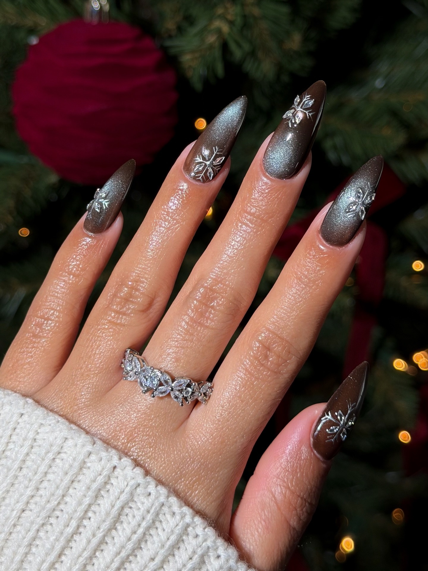 Brown Minty Blue Cat Eye Nails