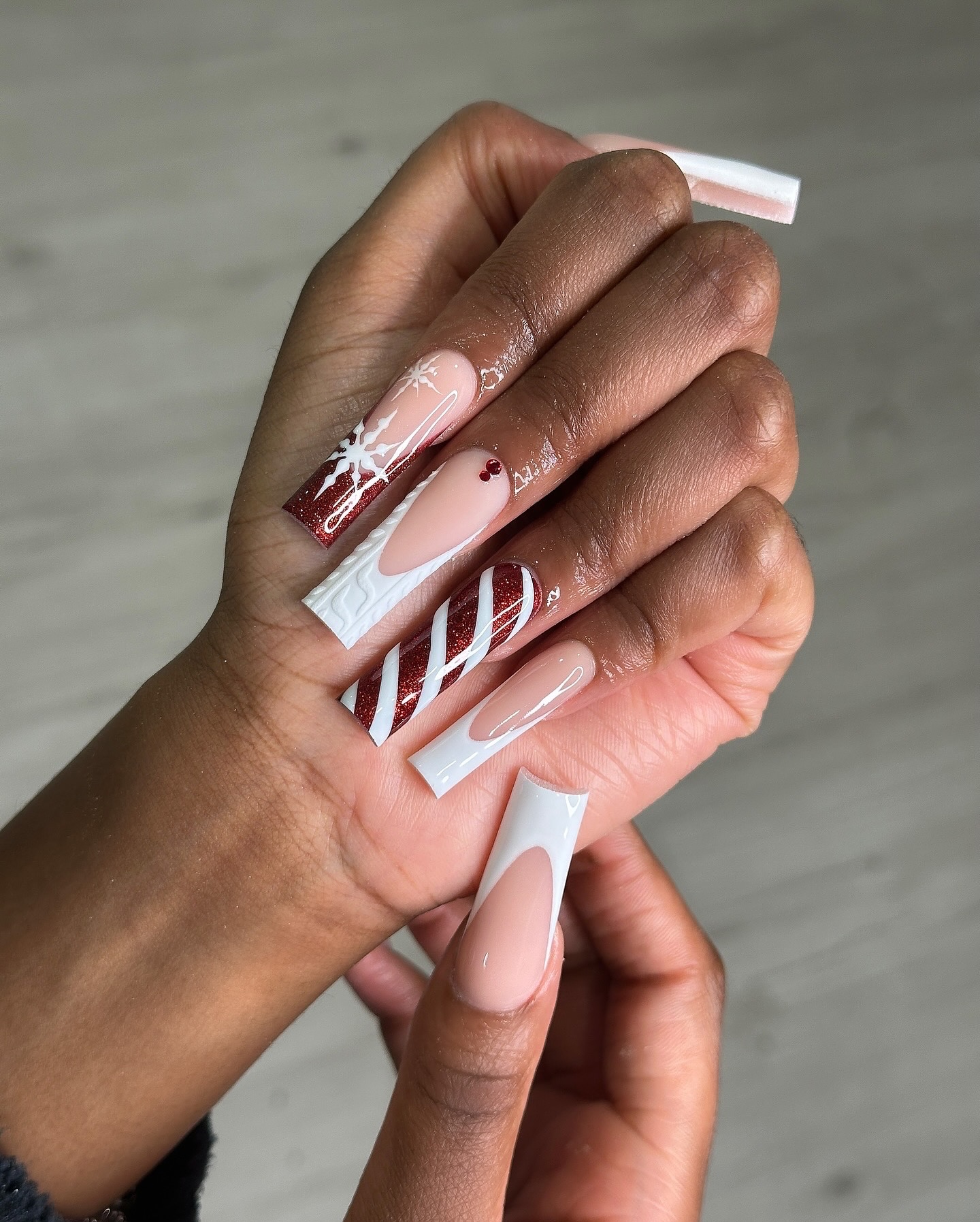 Burgundy French Candy Cane Nails