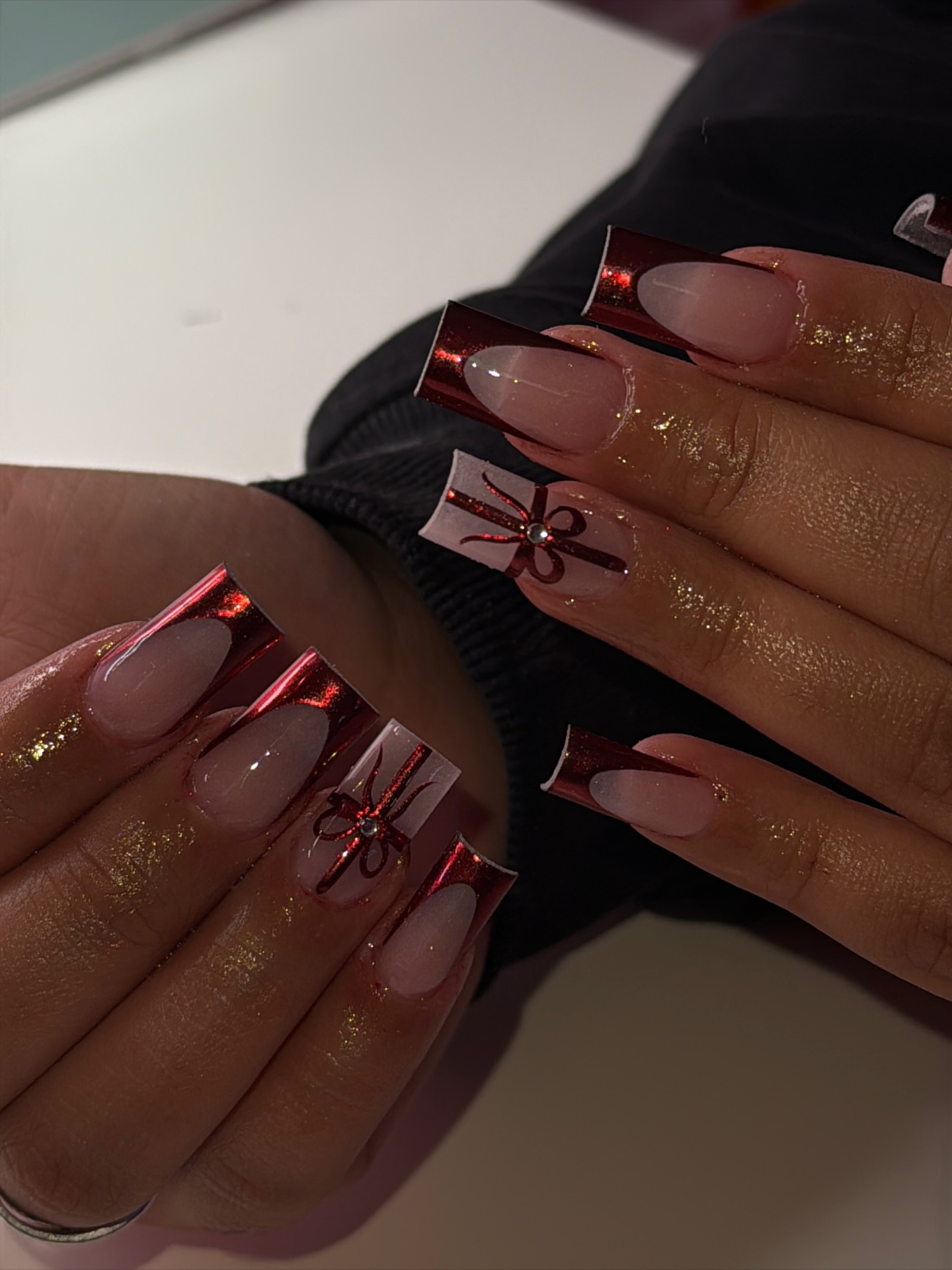 Burgundy Sparkle French Tips