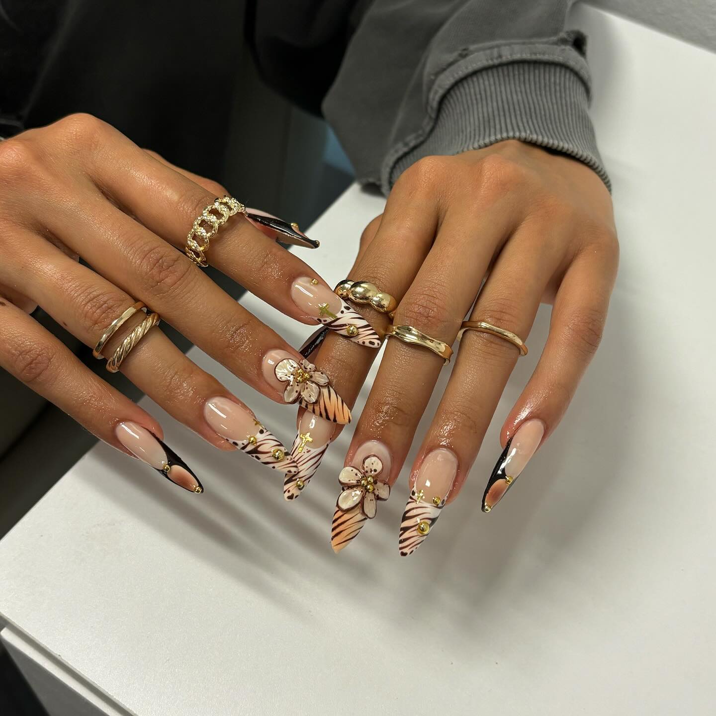 Cheetah and Zebra Fall French Tips