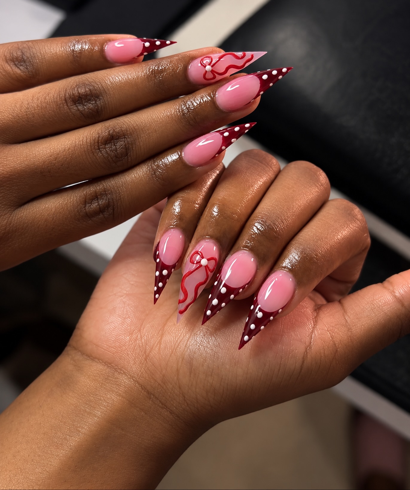 Christmas Polka Dot French Tips with Bow