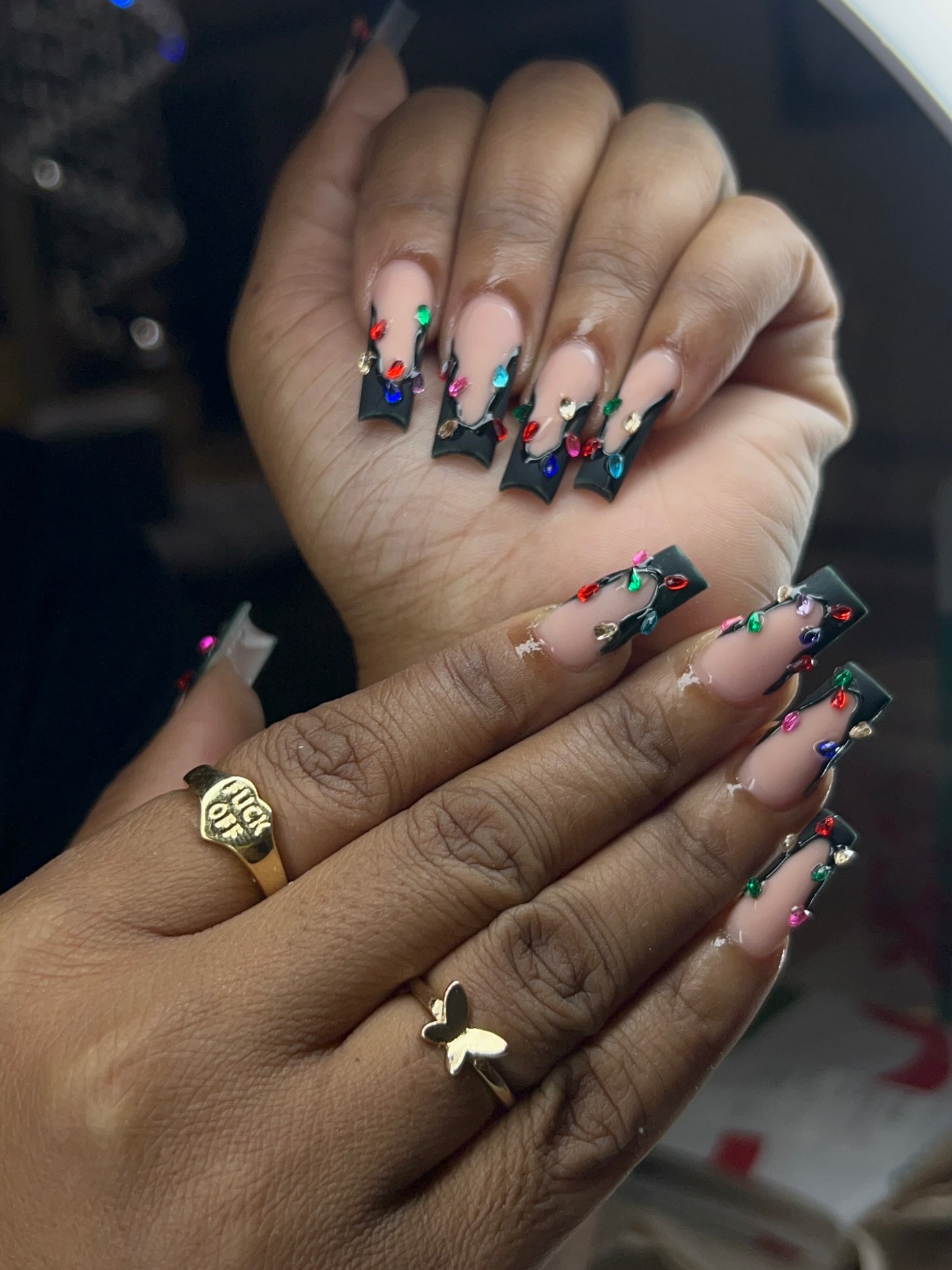 Colorful Christmas Tree French Tips