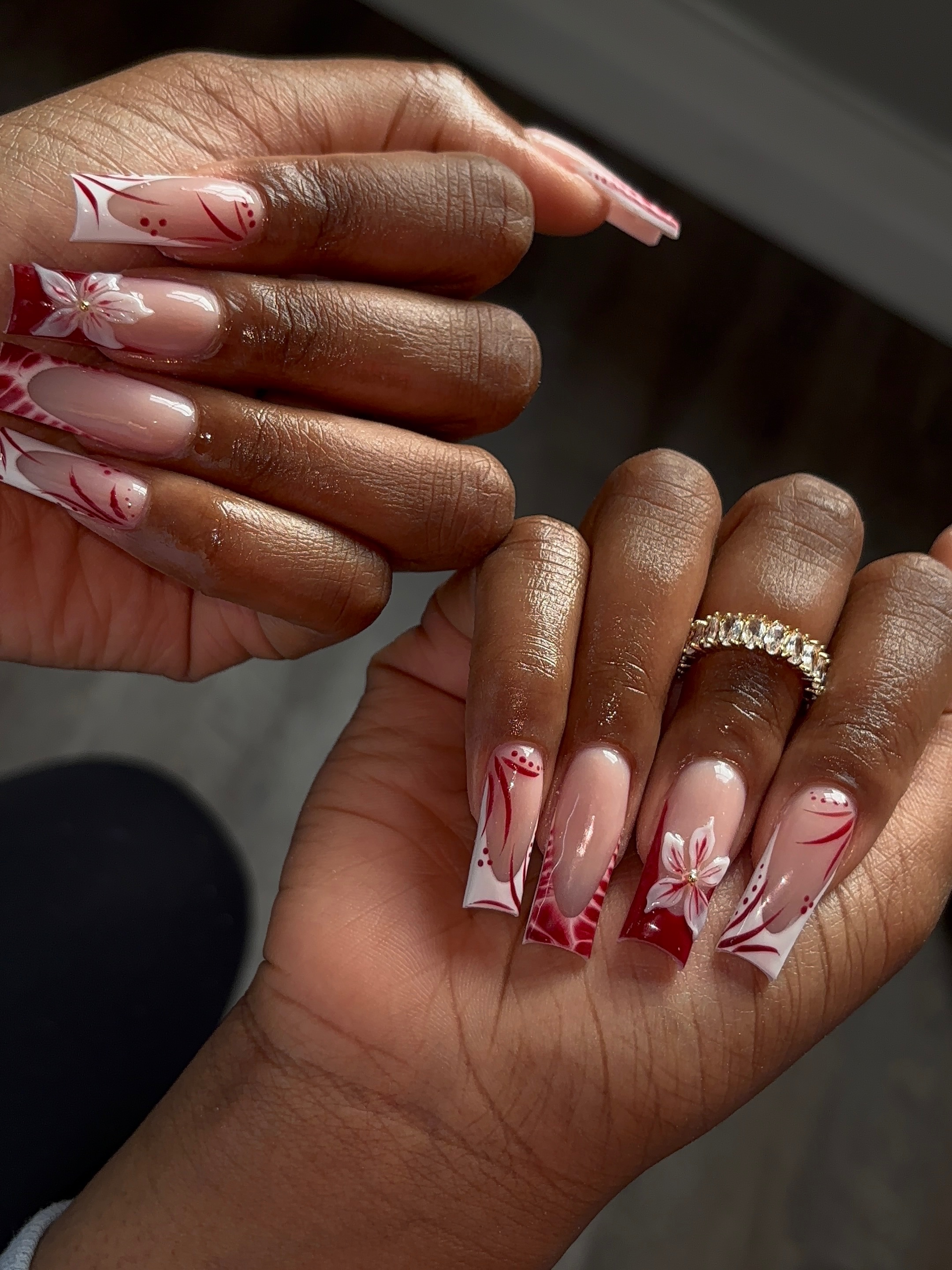 Festive Burgundy Square Nail Art