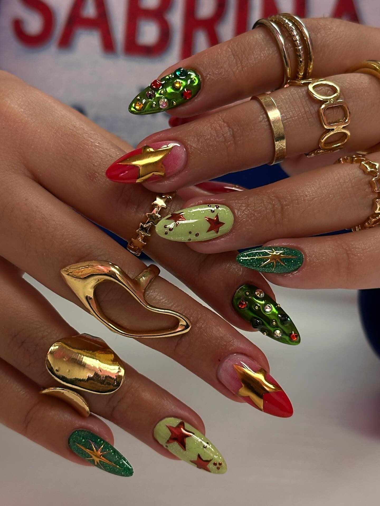 Festive Glam Cat Eye Nails