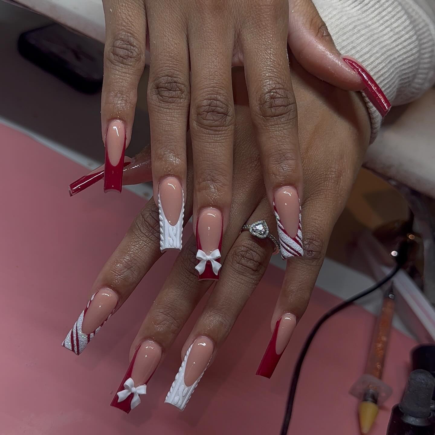 Fun Christmas Long French Tips