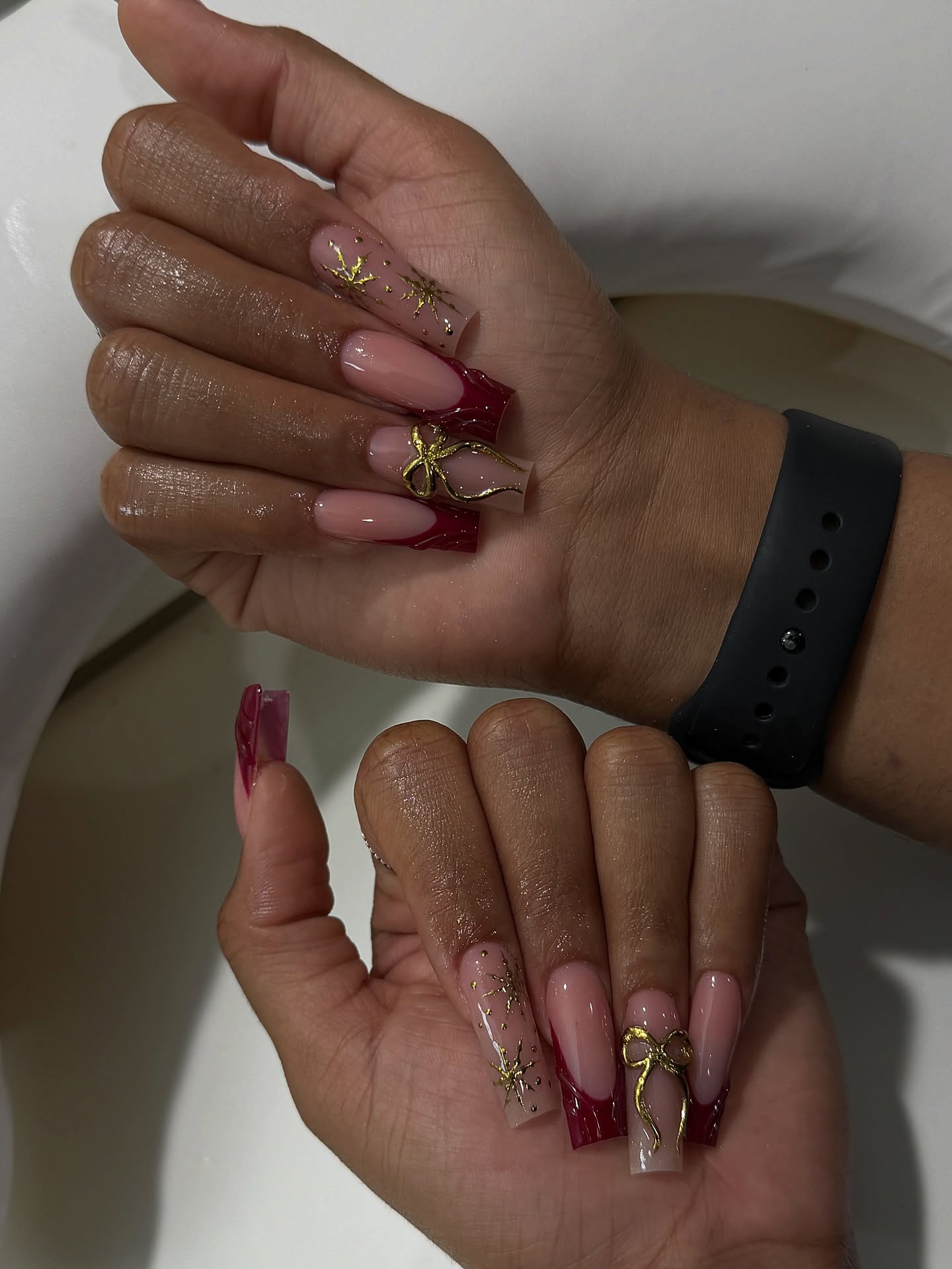 Holiday French Nails with Gold Details