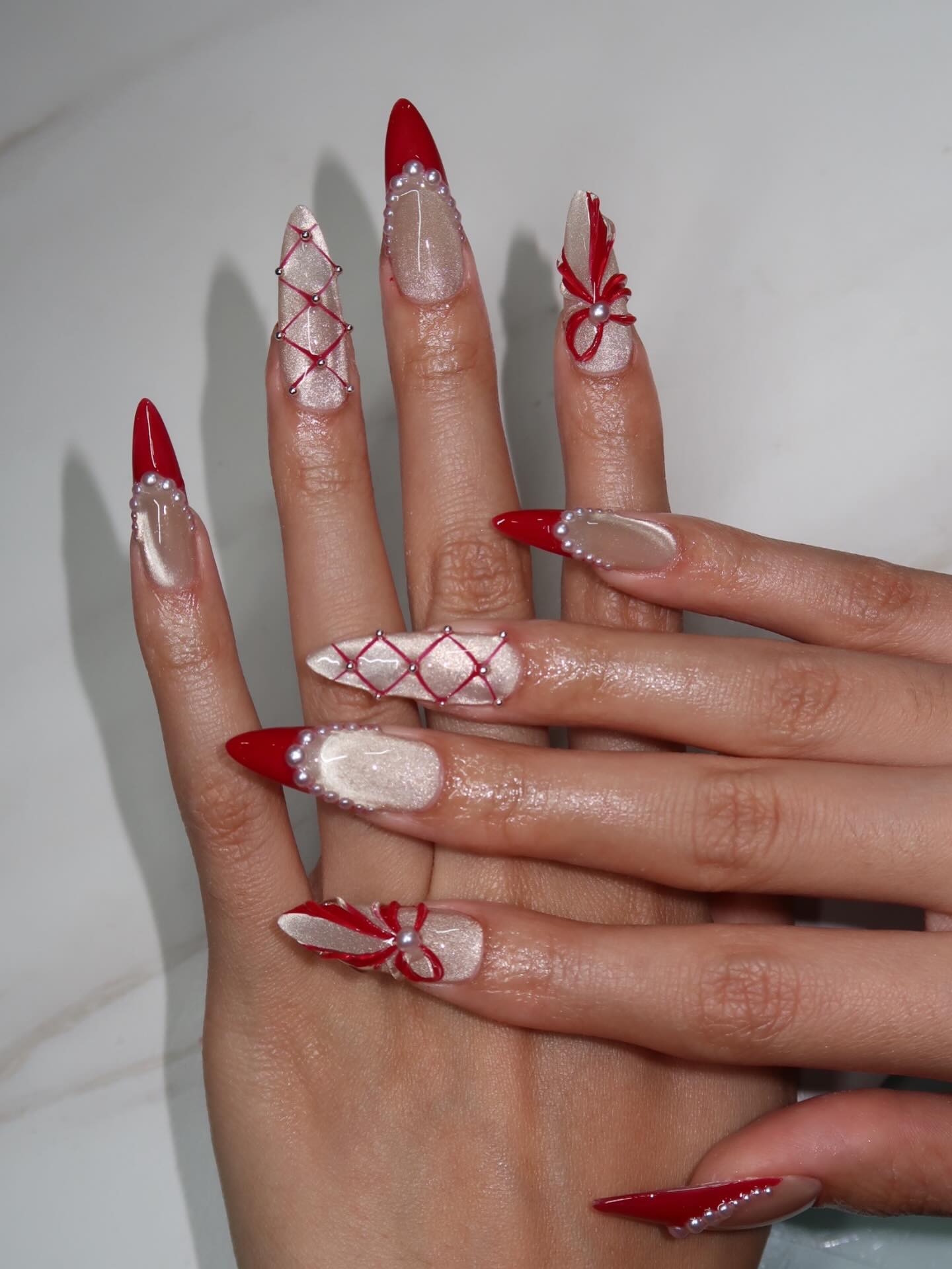 Holiday Red Bow Nails