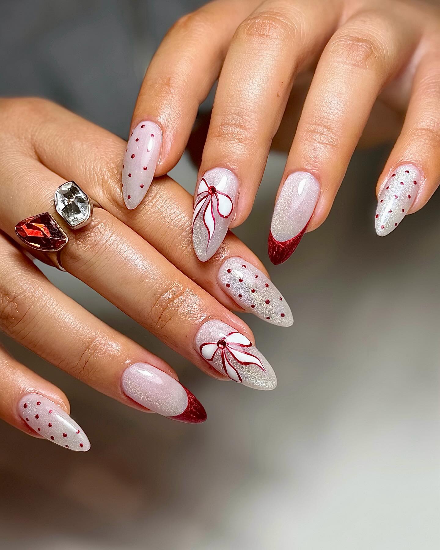 Holographic Cat Eye Almond Holiday Nails